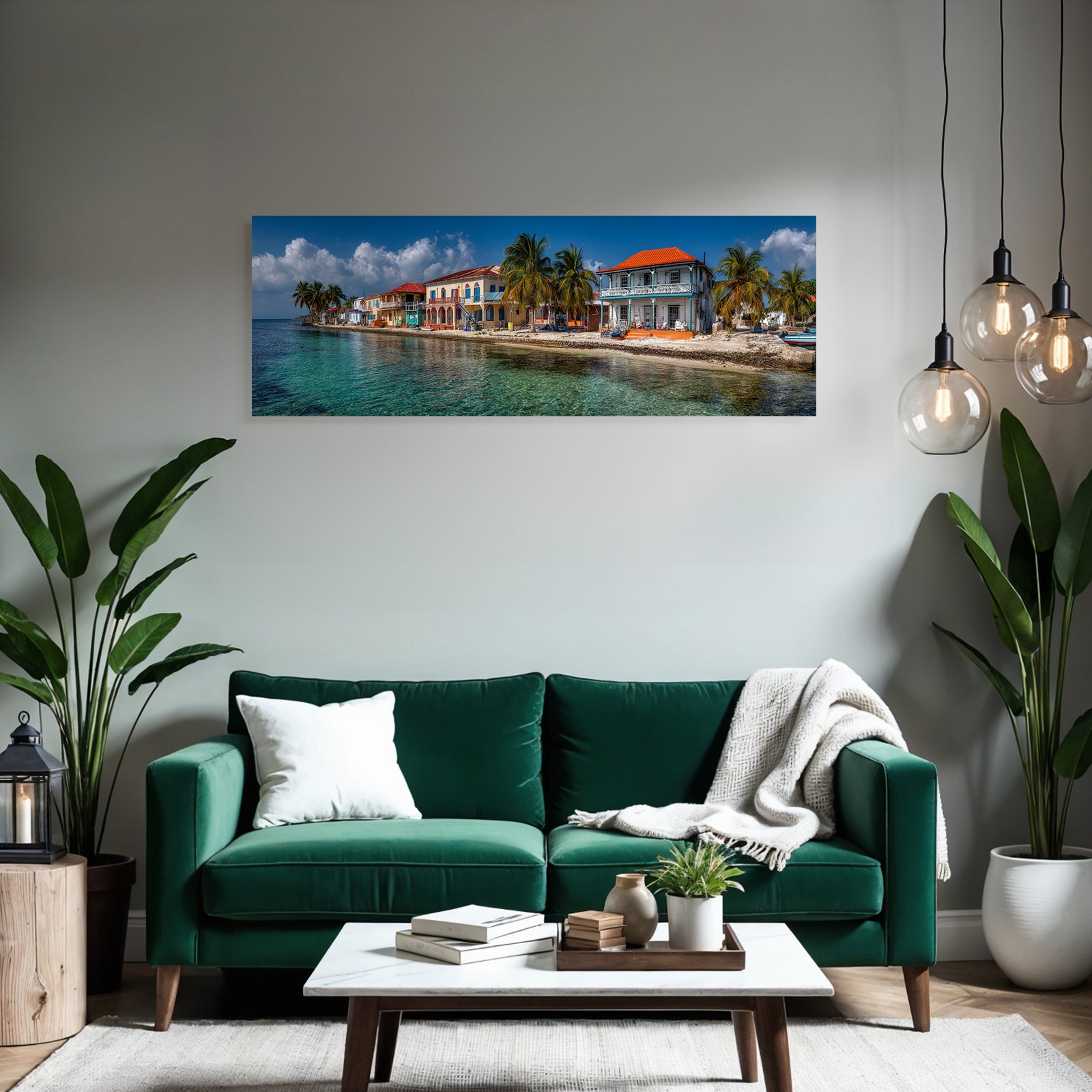 Inselwelt Karibik Bunte Küstenstadt Mit Klaren Türkisblaüm Wasser