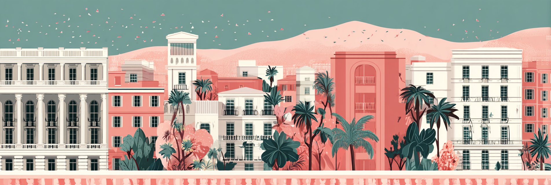 Inselwelt Karibik Pastellfarbene Stadtsilhoütte Mit Bunten Häusern Palmen Und Gebirgskulisse | Inselwelten und Karibik | Laender und Reisen