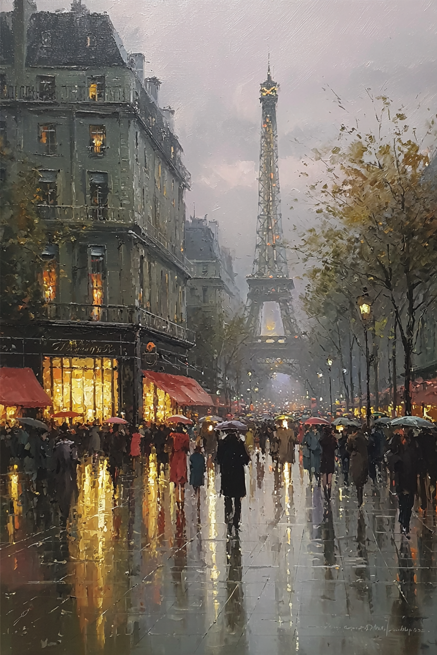 Regnerische Strasse In Paris Mit Eiffelturm Im Hintergrund | Staedtekunst | Laender und Reisen