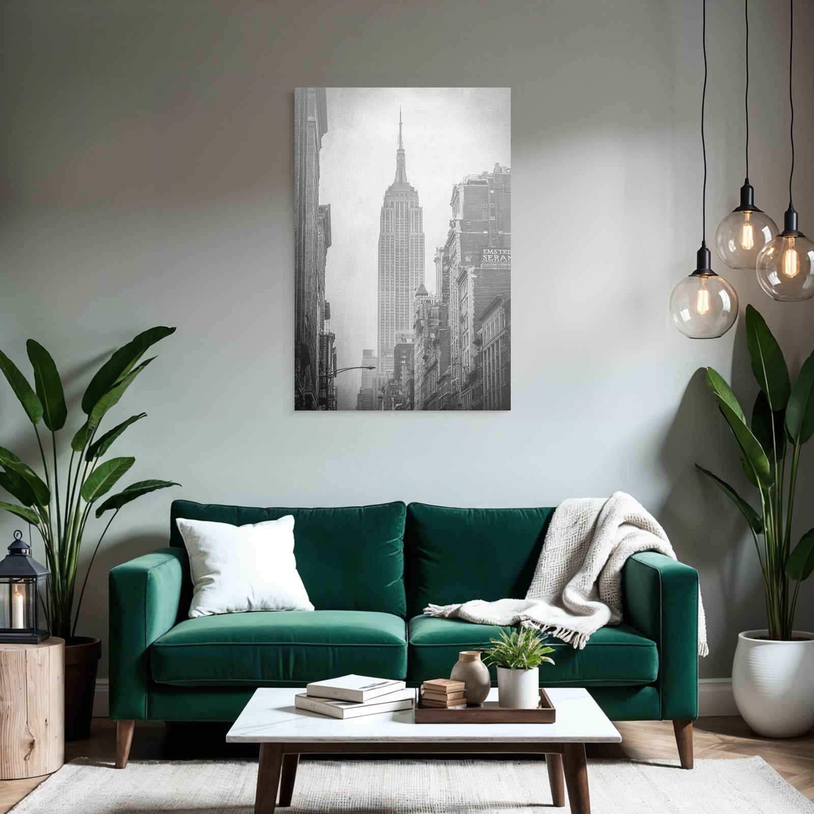 Schwarzweiss Stadtbild Mit Hohem Wolkenkratzer Im Nebel