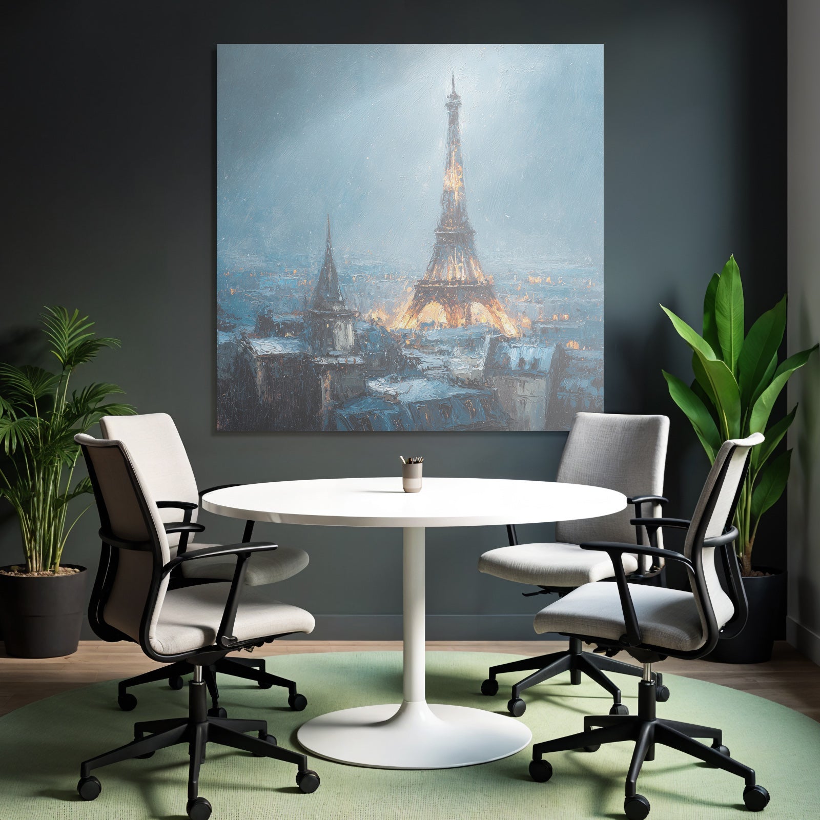 Night view of the Eiffel Tower in the blue sky