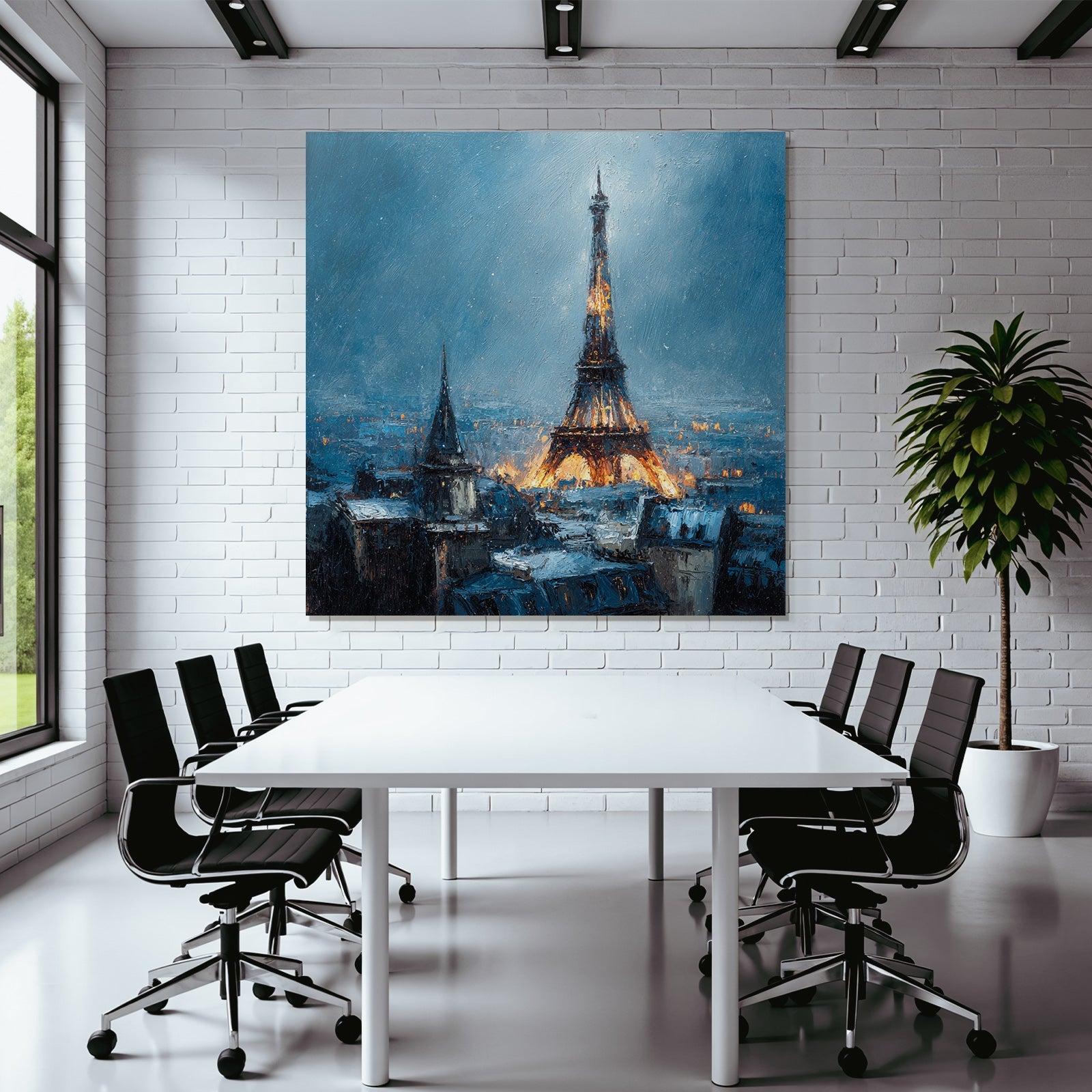 Night view of the Eiffel Tower in the blue sky