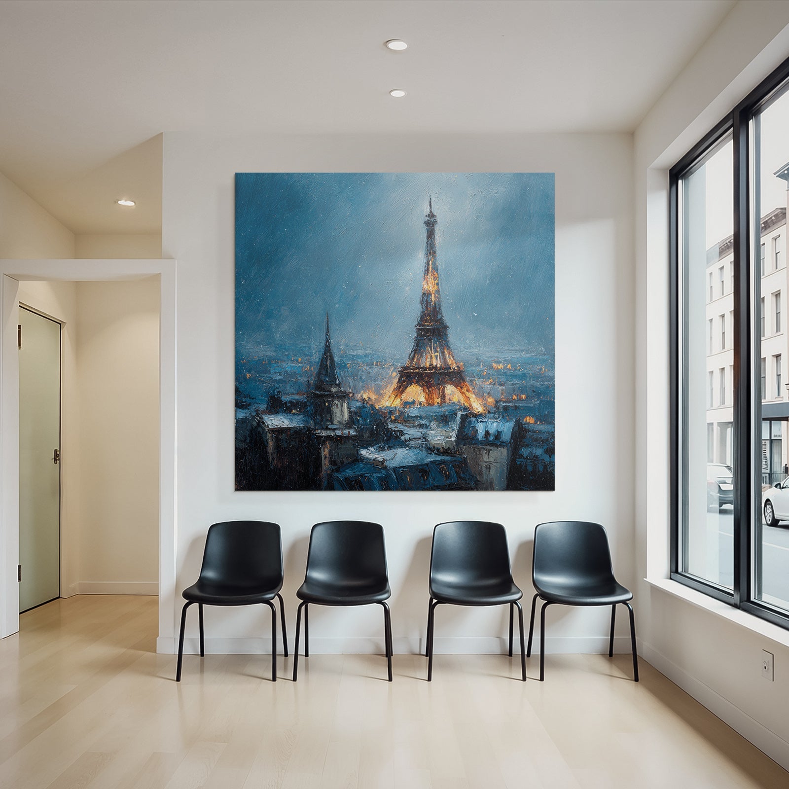 Night view of the Eiffel Tower in the blue sky