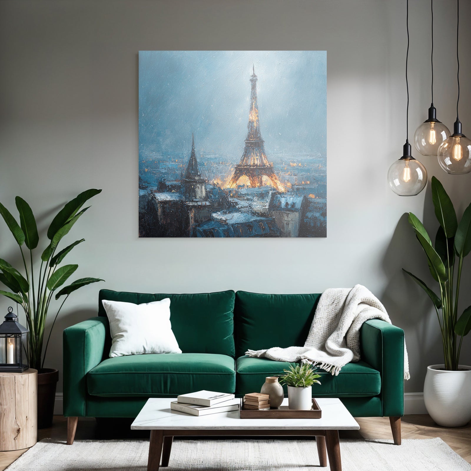 Night view of the Eiffel Tower in the blue sky