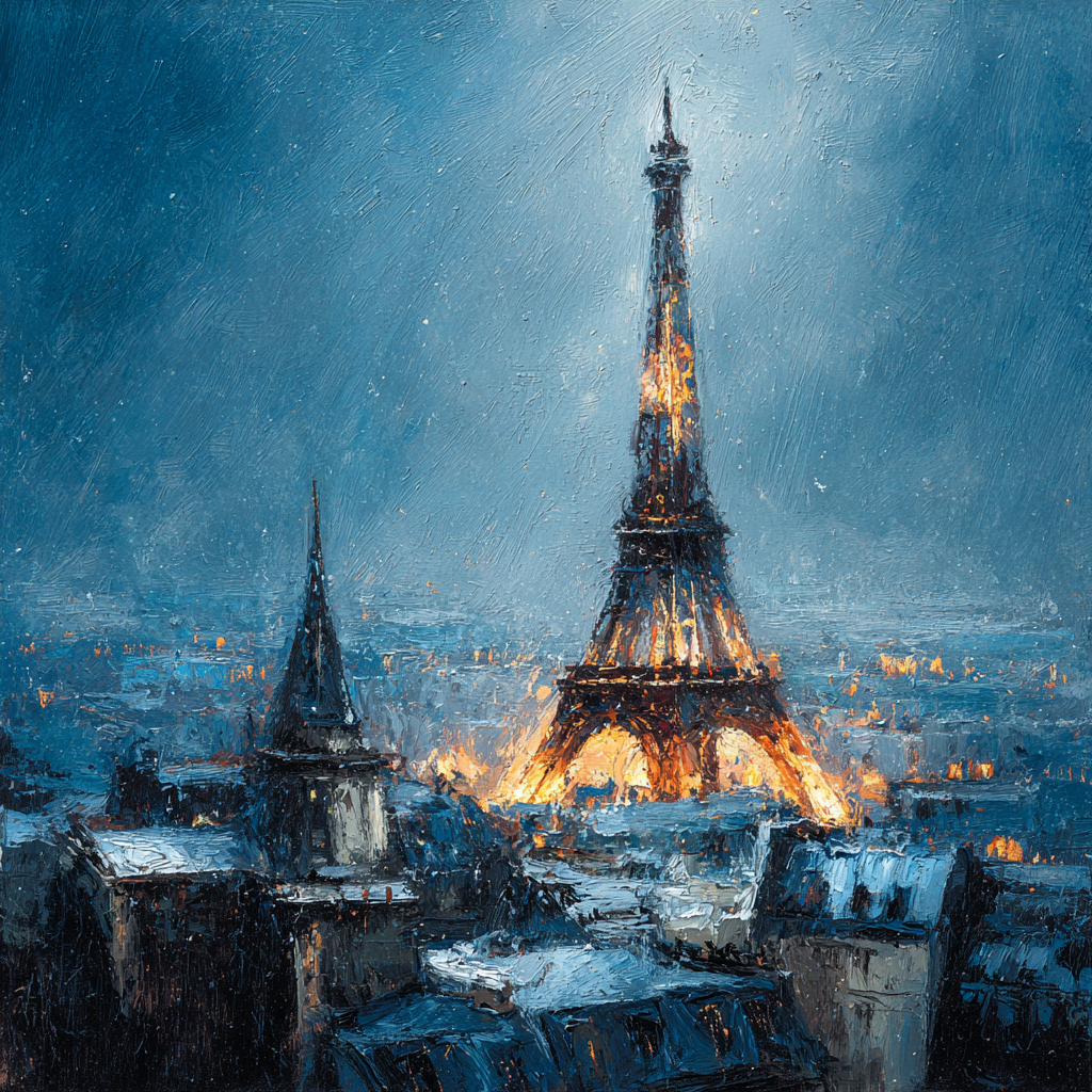 Nachtansicht Eiffelturm Im Blaün Himmel | Staedtekunst | Laender und Reisen