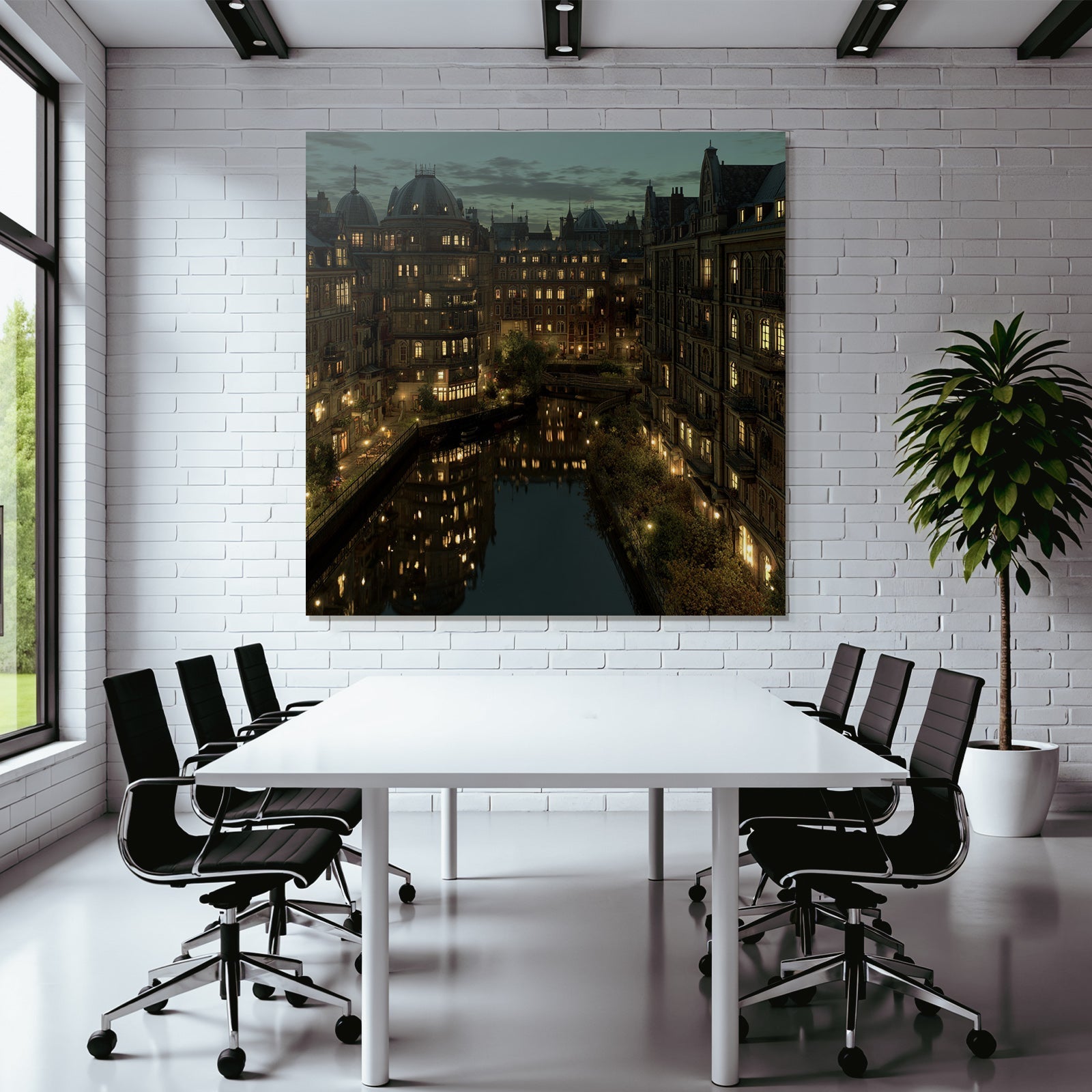 City view along the canals at night