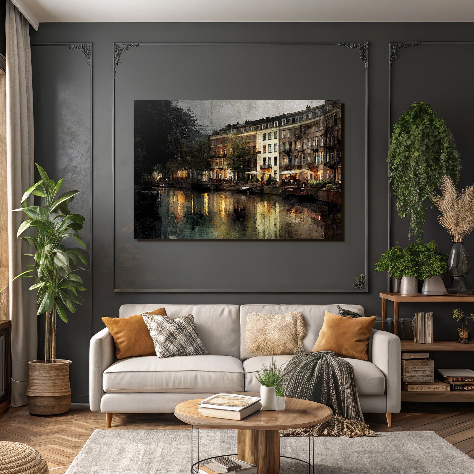 Cozy evening atmosphere on the canal in Amsterdam