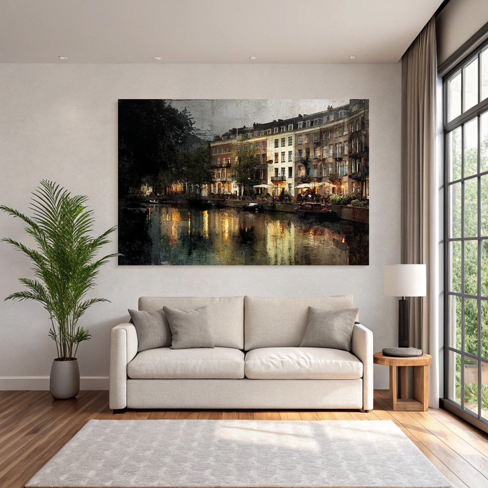 Cozy evening atmosphere on the canal in Amsterdam