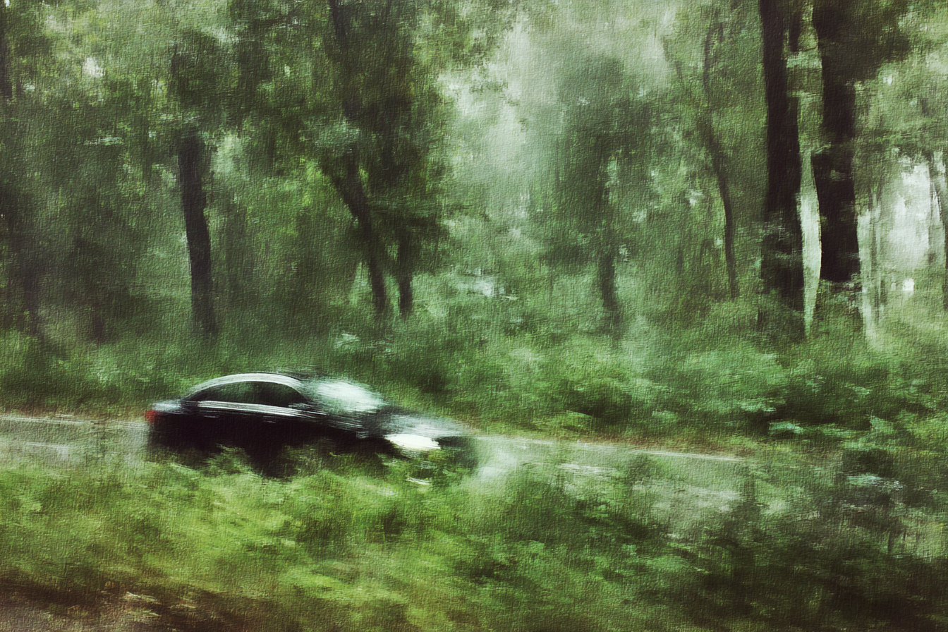 Schwarzes Auto Durch Nebligen Grünen Wald | Staedtekunst | Laender und Reisen