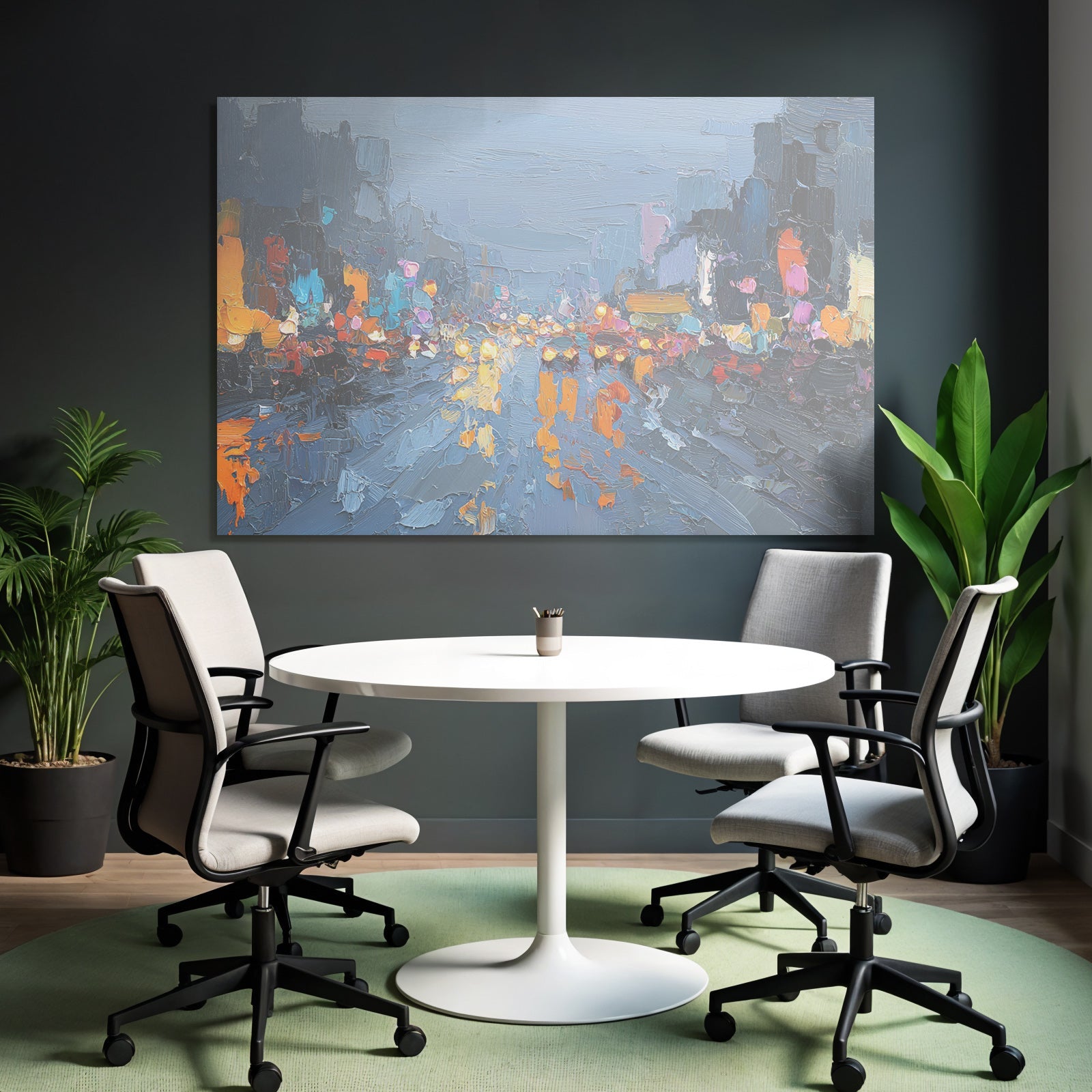 Cityscape at Night Abstract Painting