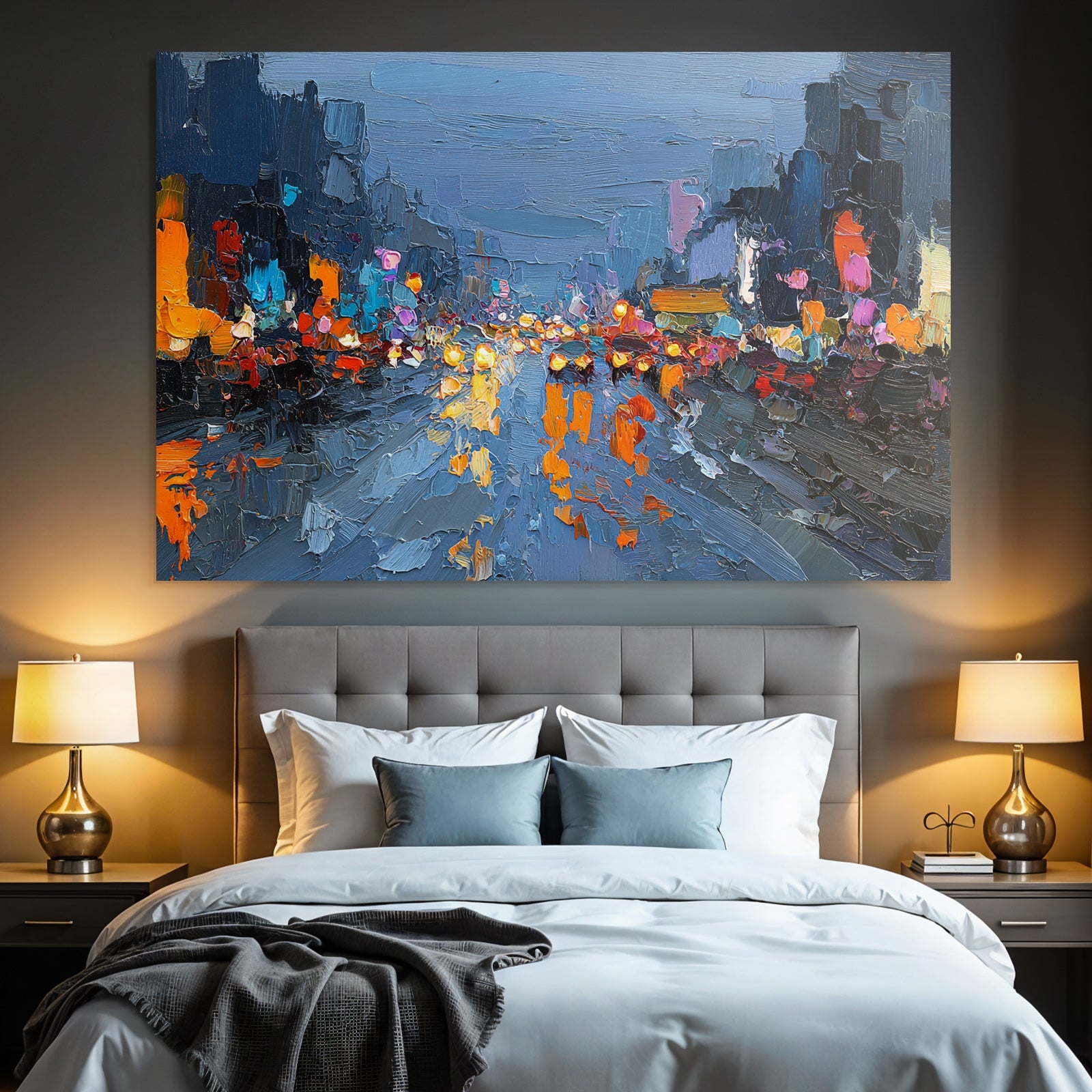Cityscape at Night Abstract Painting