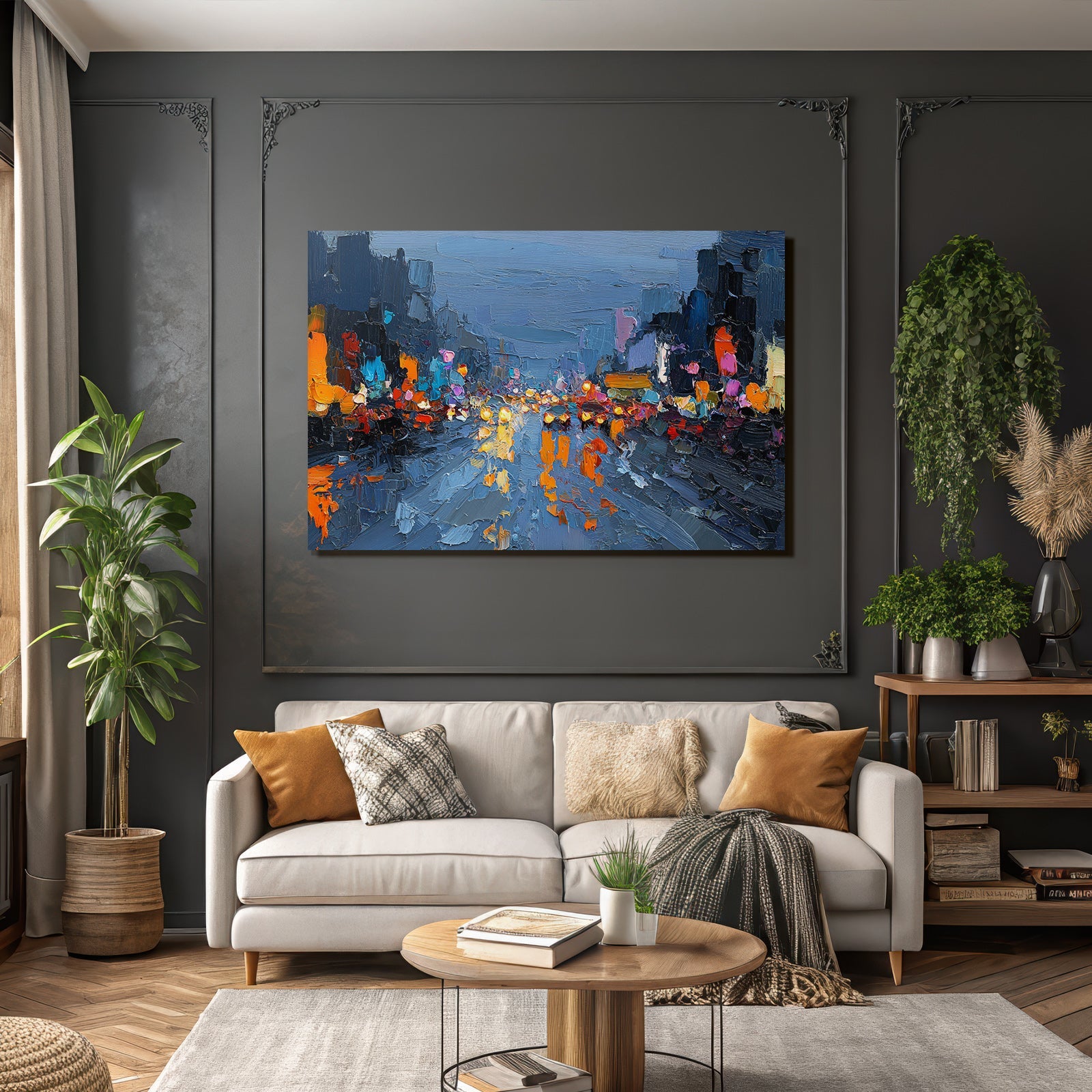 Cityscape at Night Abstract Painting