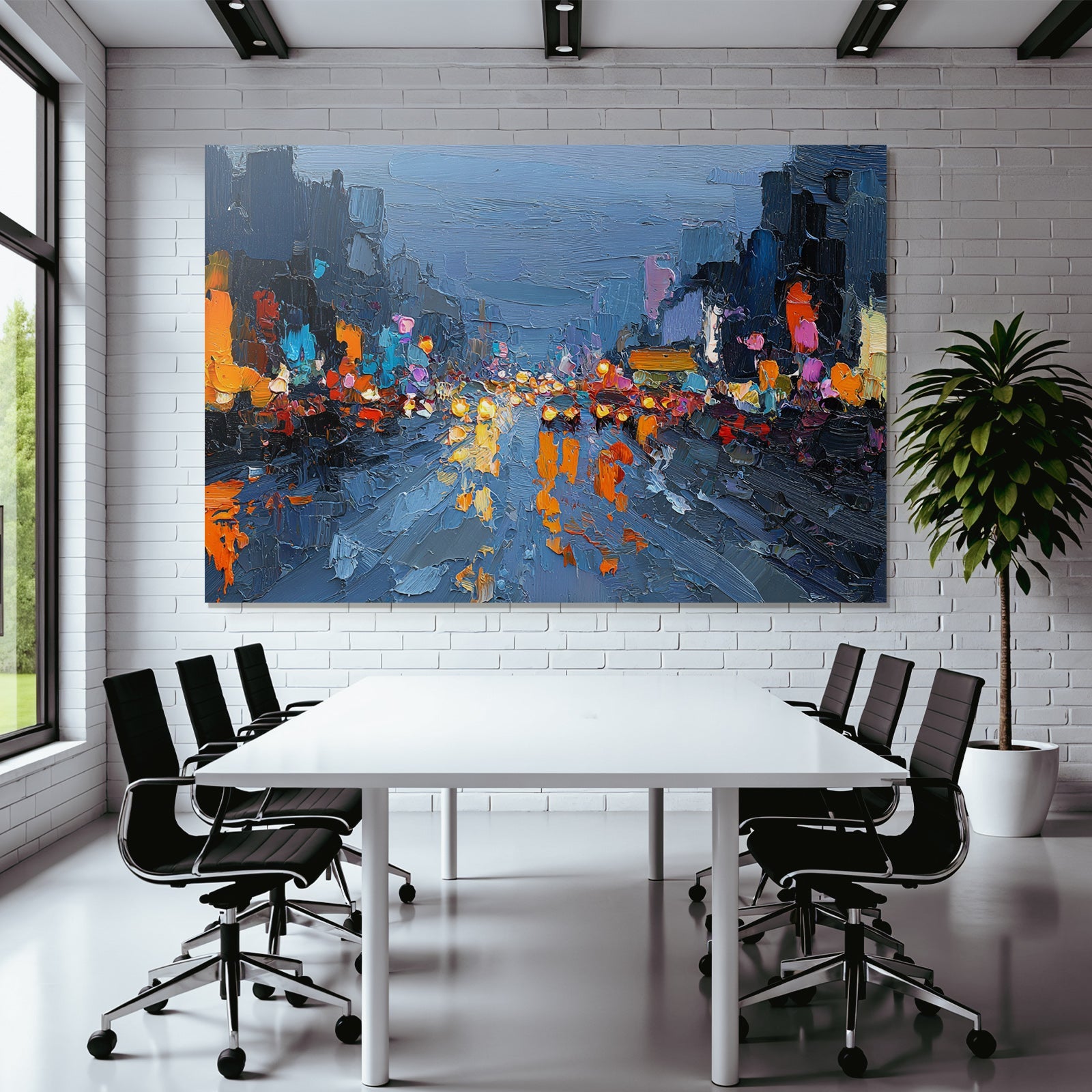 Cityscape at Night Abstract Painting