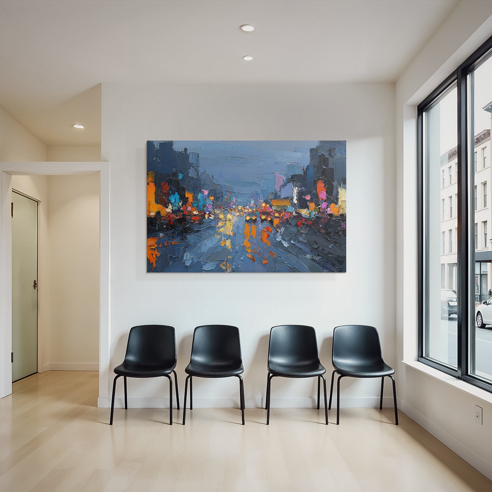 Cityscape at Night Abstract Painting
