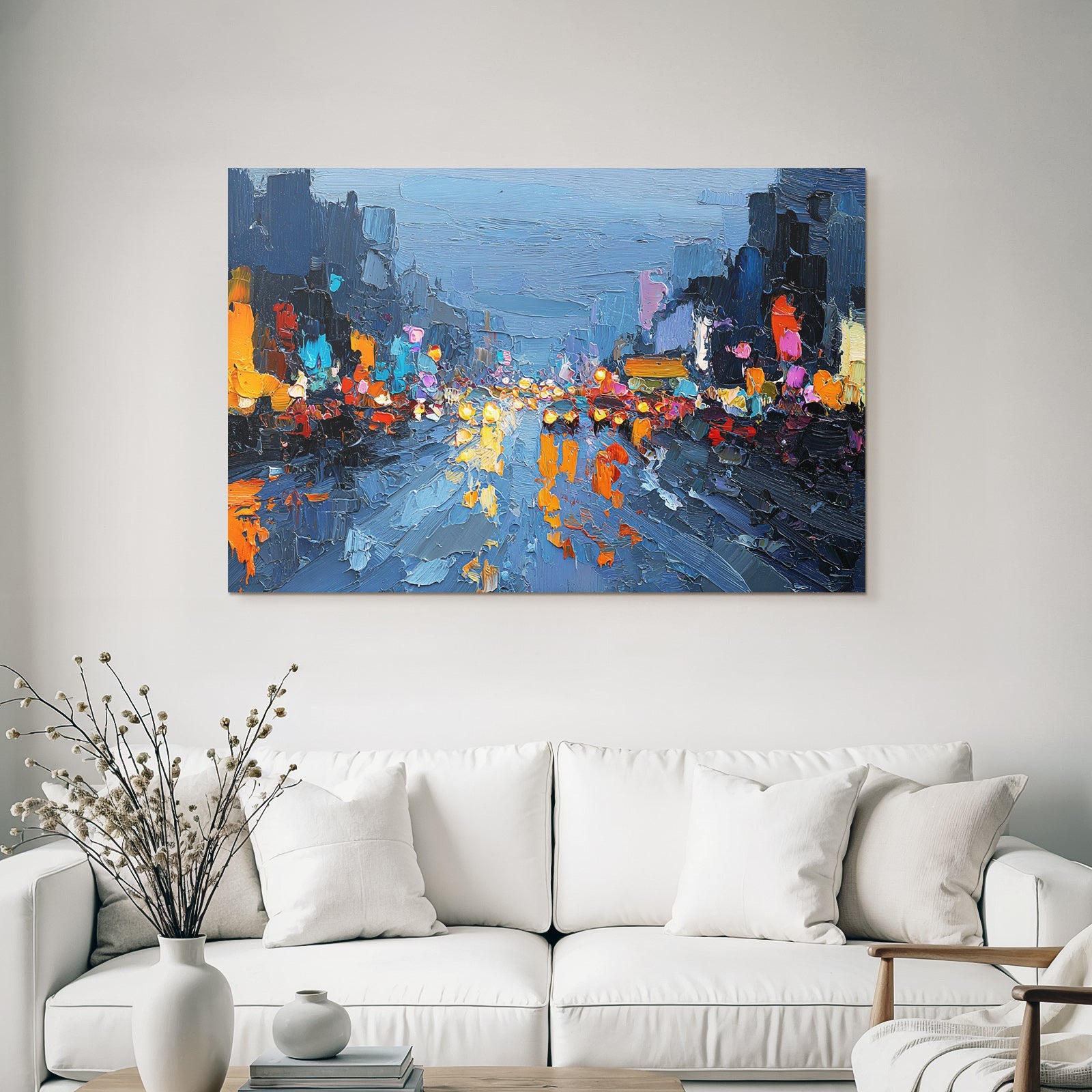 Cityscape at Night Abstract Painting