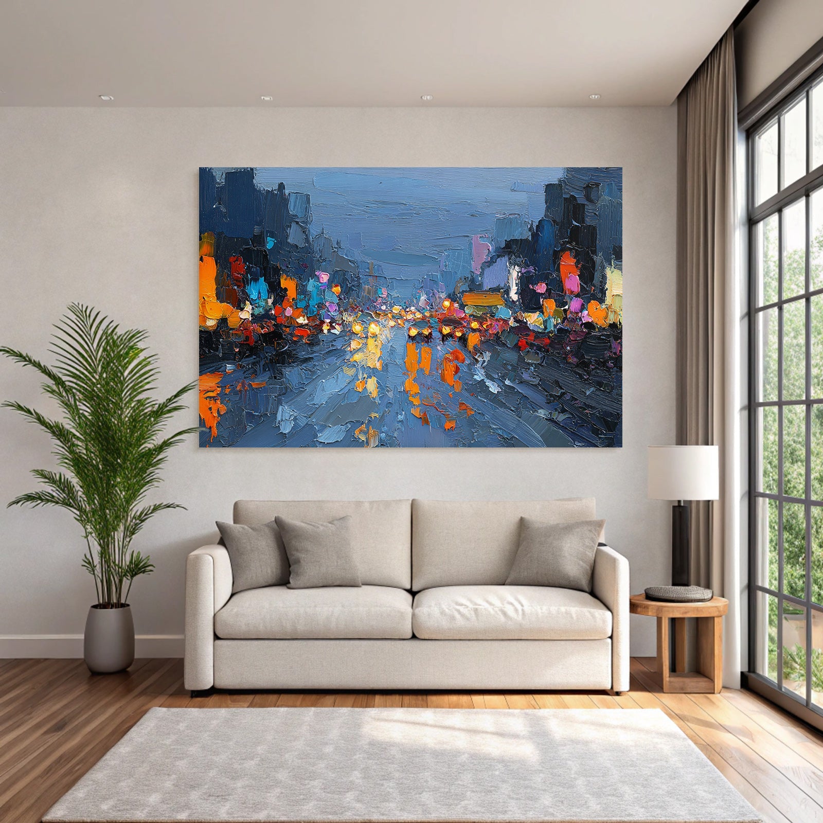 Cityscape at Night Abstract Painting