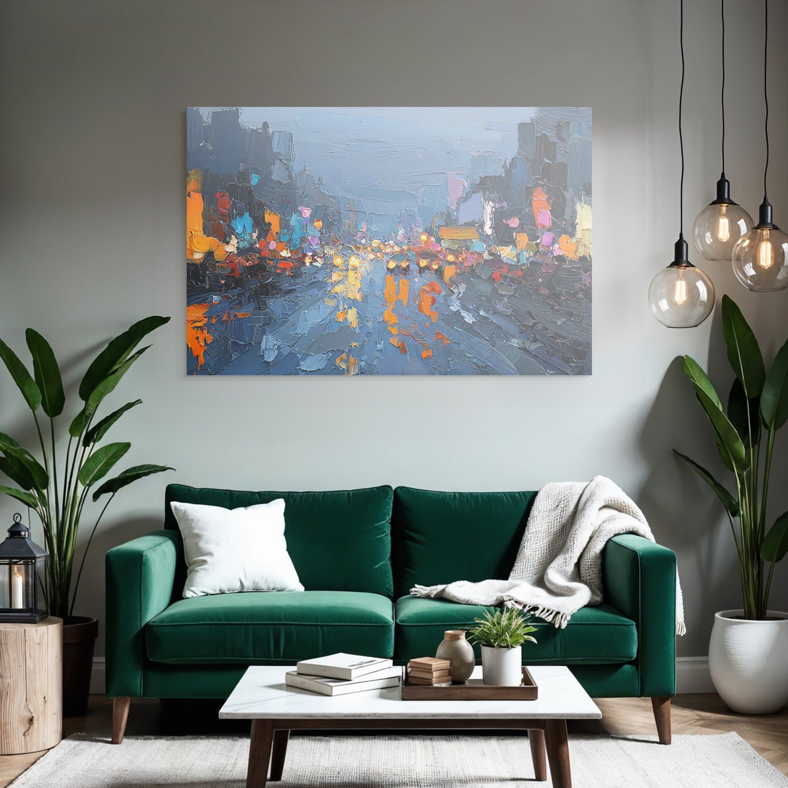 Cityscape at Night Abstract Painting