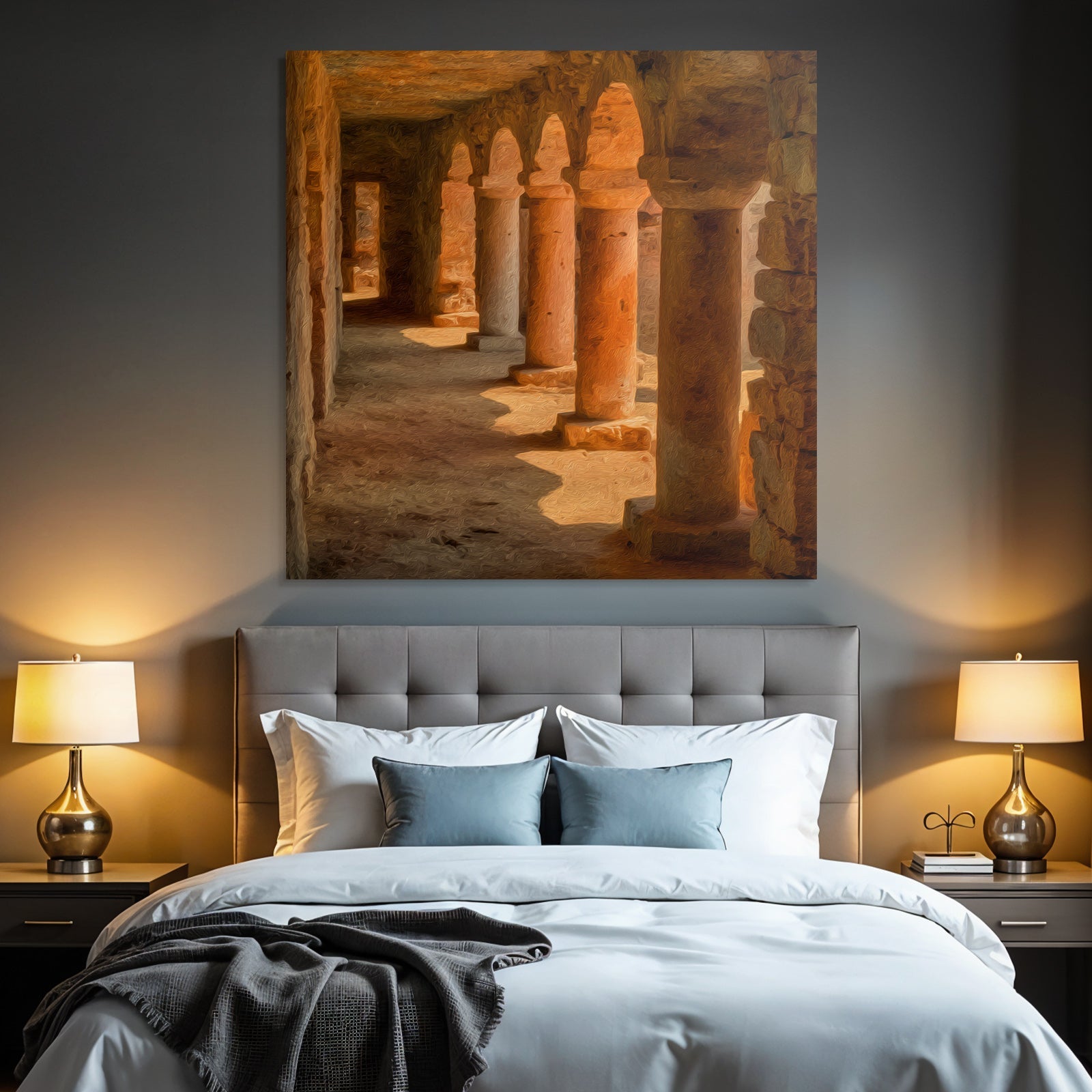 Picturesque hallway with historic columns