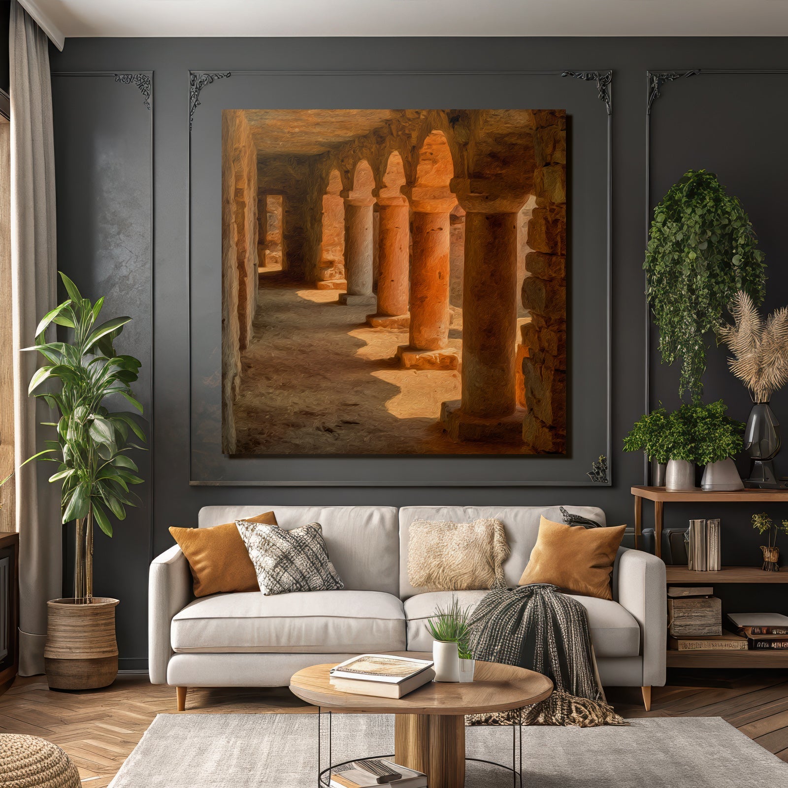 Picturesque hallway with historic columns