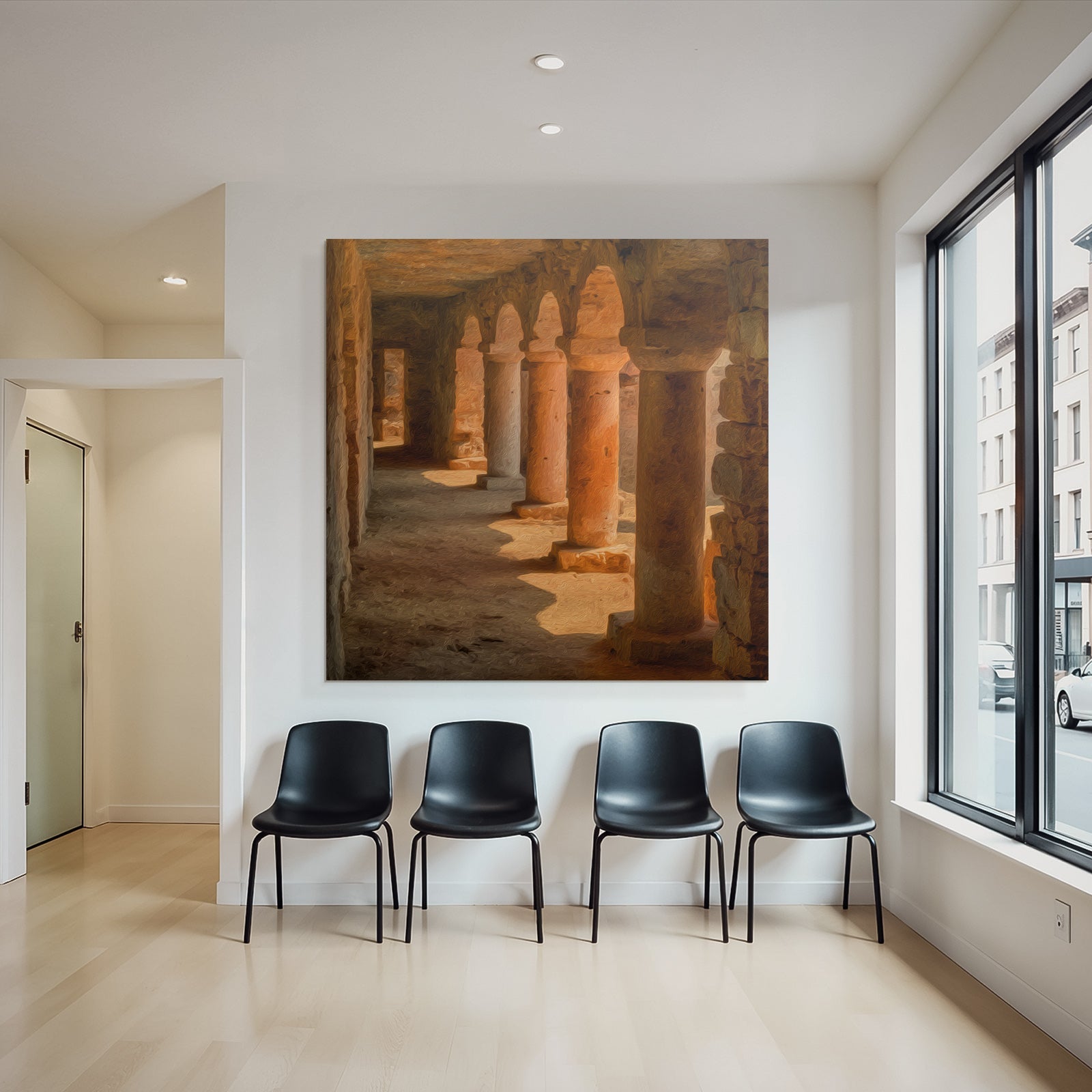 Picturesque hallway with historic columns