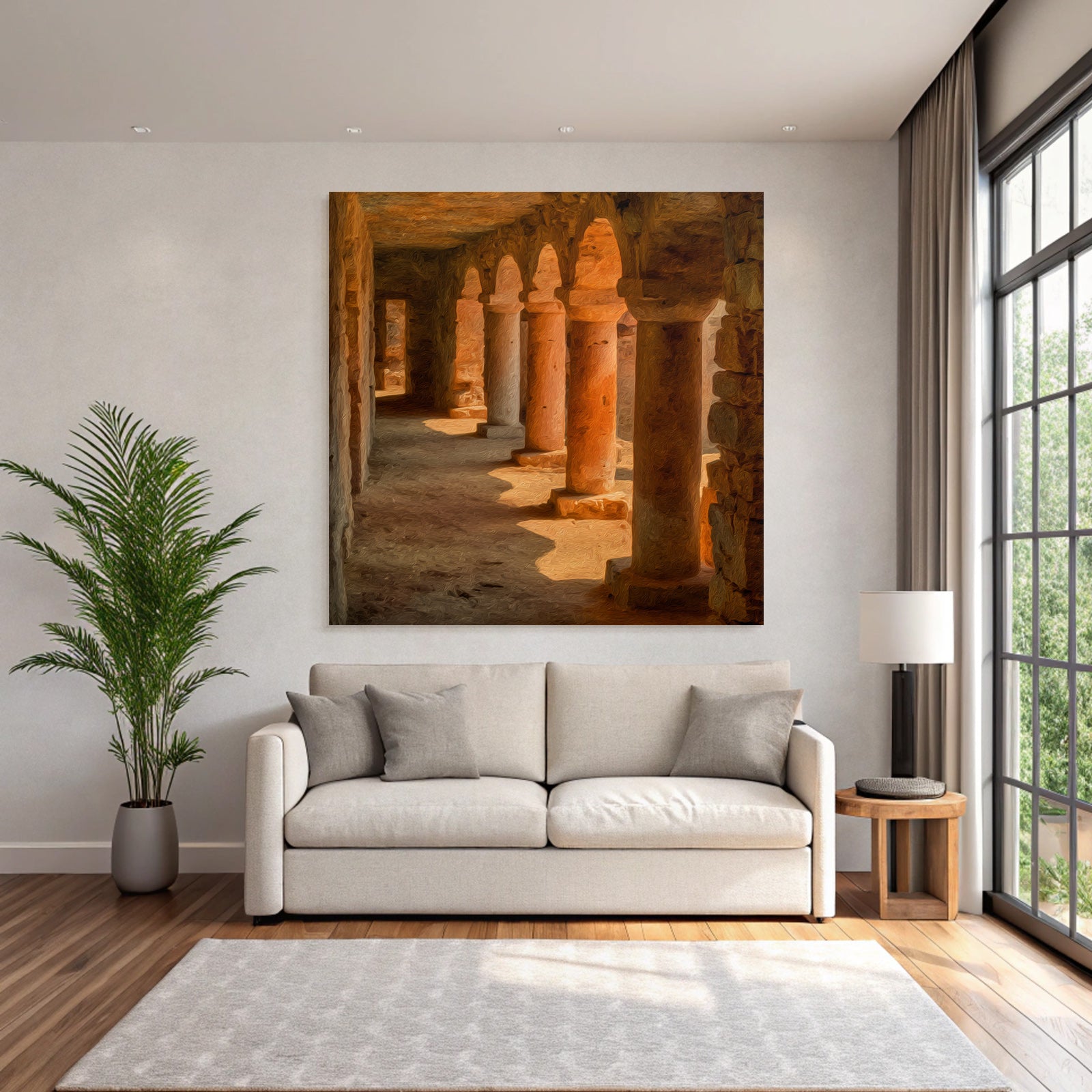 Picturesque hallway with historic columns