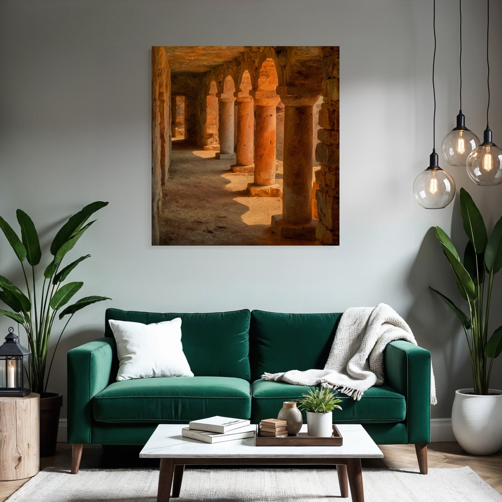 Picturesque hallway with historic columns