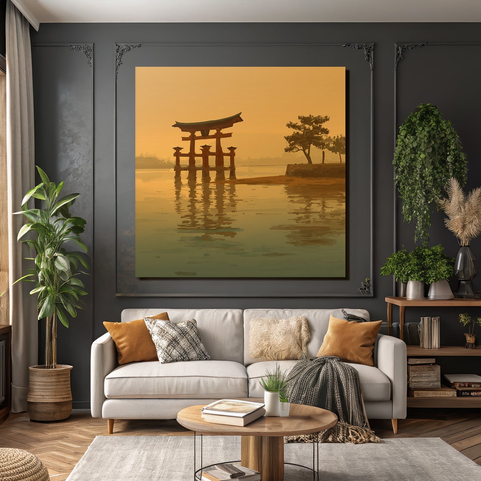Sunset with Torii Gate in Water and Tree