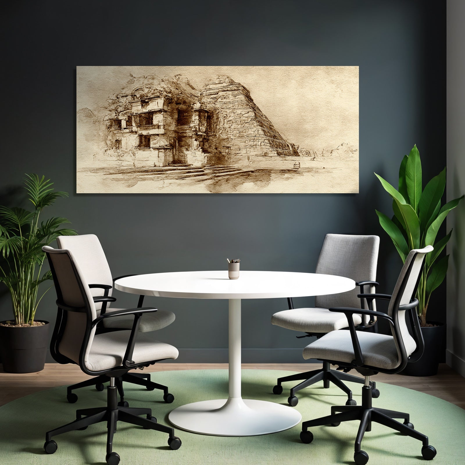 Sepiazeichnung Einer Mesoamerikanischen Pyramide