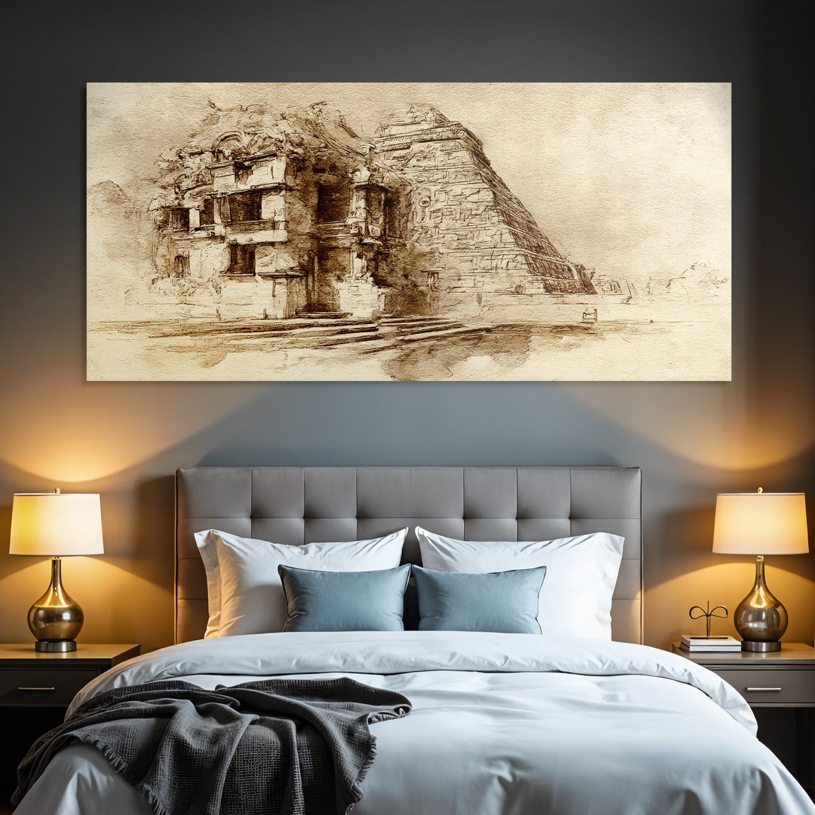 Sepiazeichnung Einer Mesoamerikanischen Pyramide