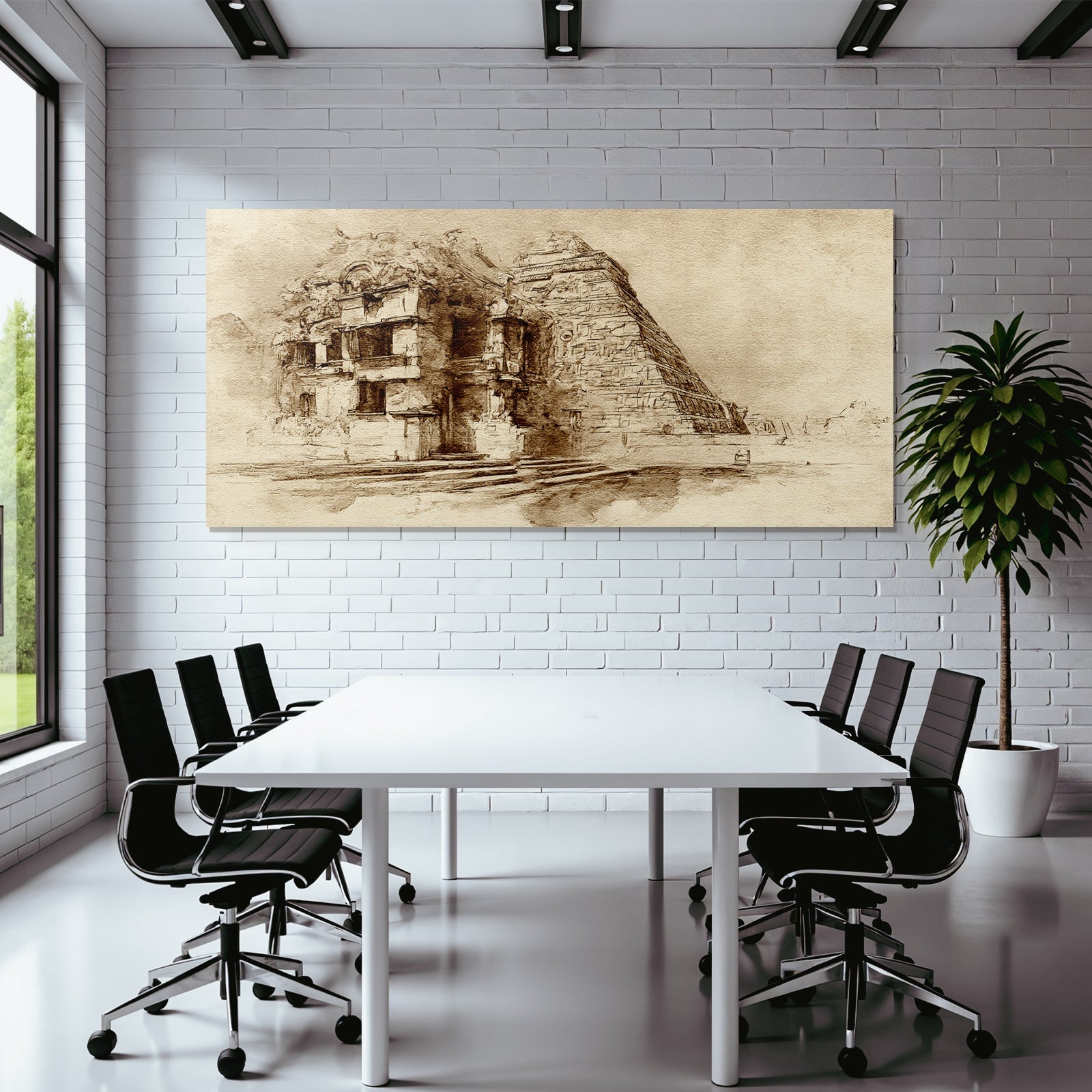 Sepiazeichnung Einer Mesoamerikanischen Pyramide