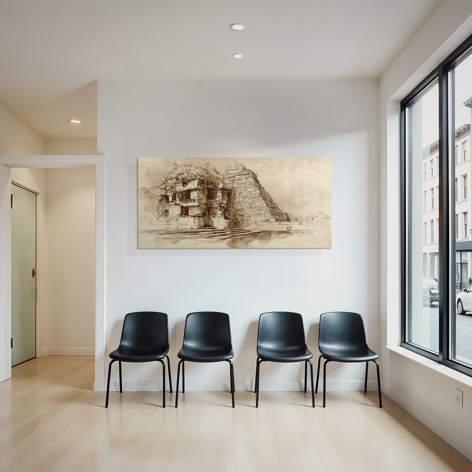 Sepiazeichnung Einer Mesoamerikanischen Pyramide