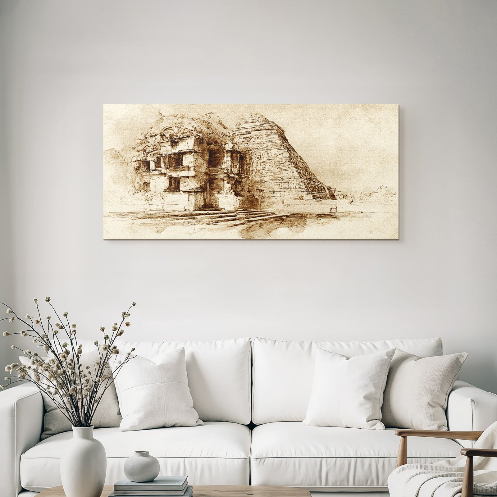 Sepiazeichnung Einer Mesoamerikanischen Pyramide