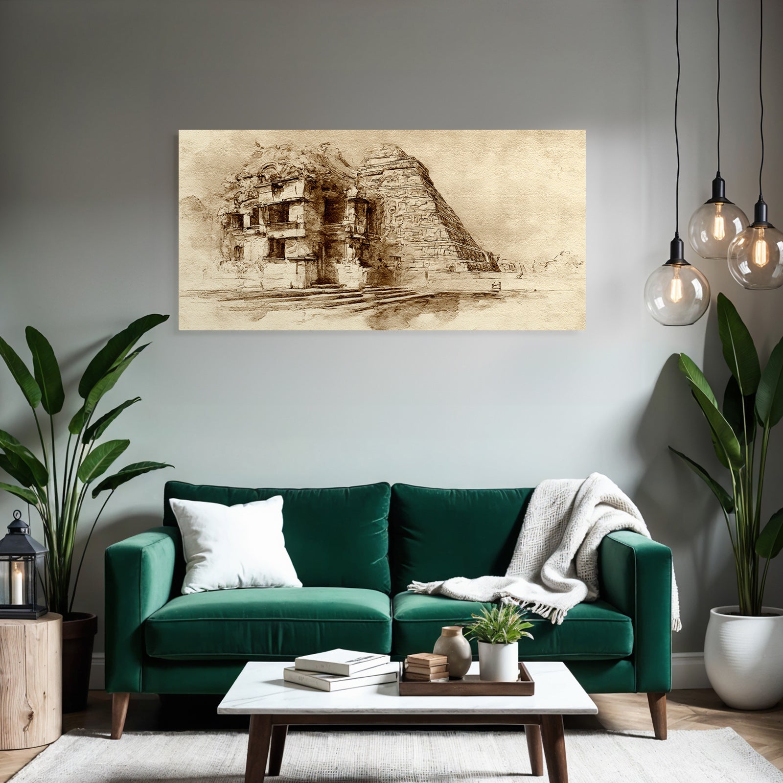 Sepiazeichnung Einer Mesoamerikanischen Pyramide