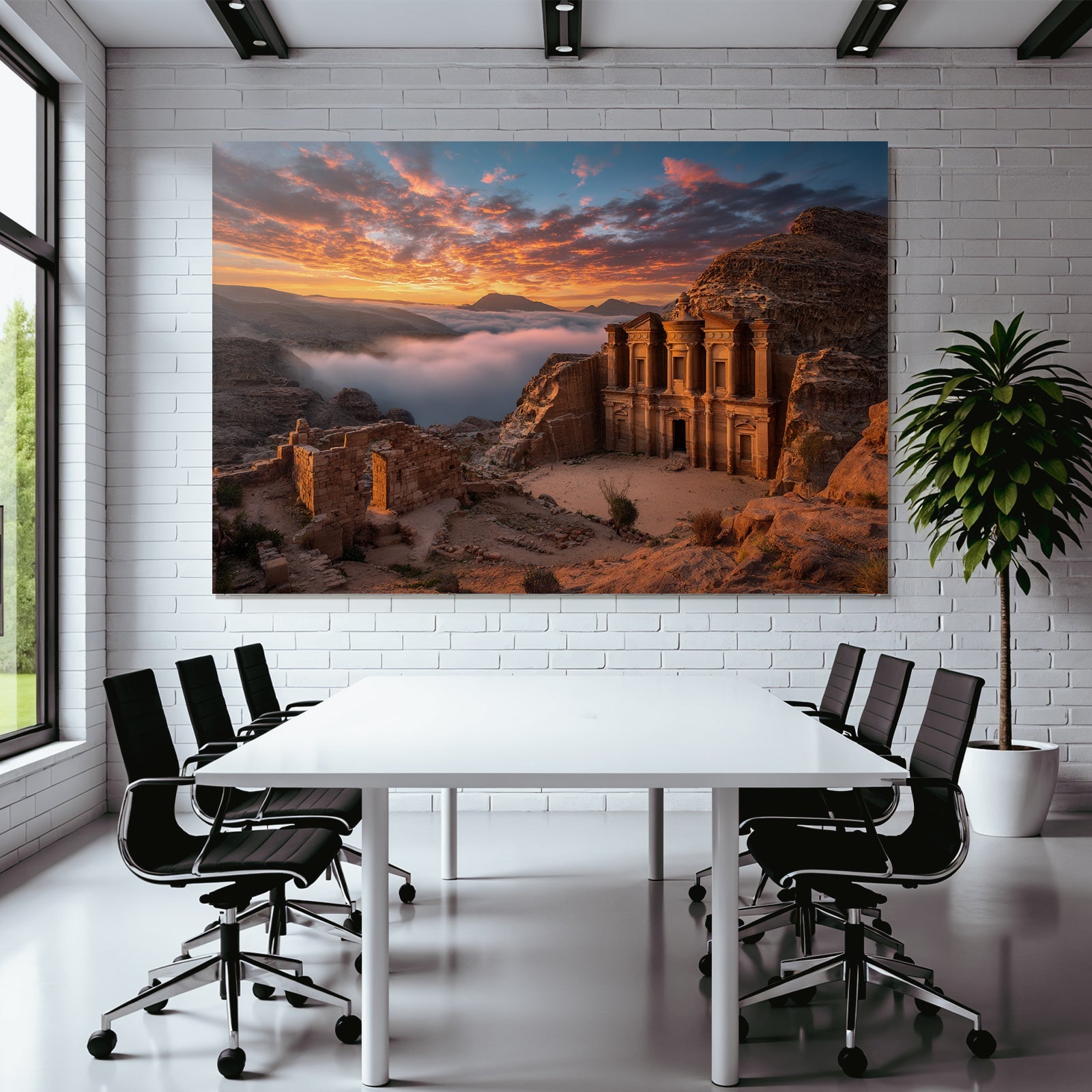 Sunrise over Petra Rock Tomb with Cloud Valley