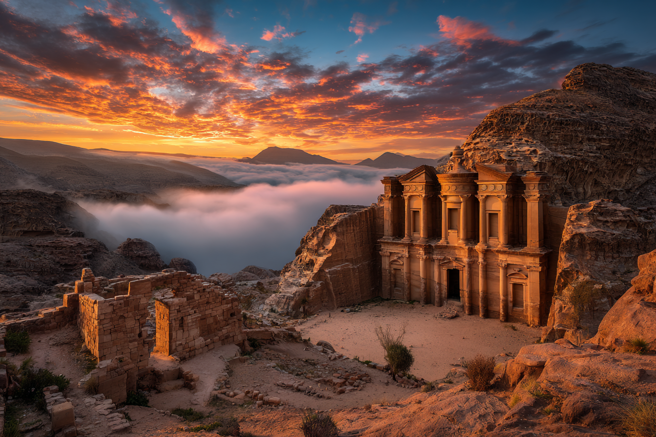 Sonnenaufgang Uber Petra Felsengrab Mit Wolkental | UNESCO Weltkulturerbe | Laender und Reisen