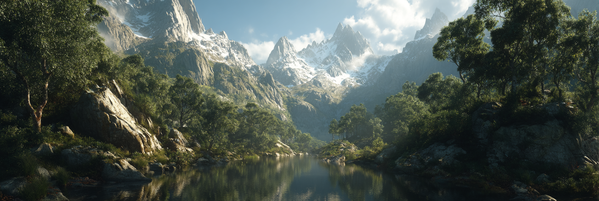 Ruhige Natur Landschaft Klare Wasser Grünes Ufer Und Berge | Seen und Unterwasserwelten | Landschaften