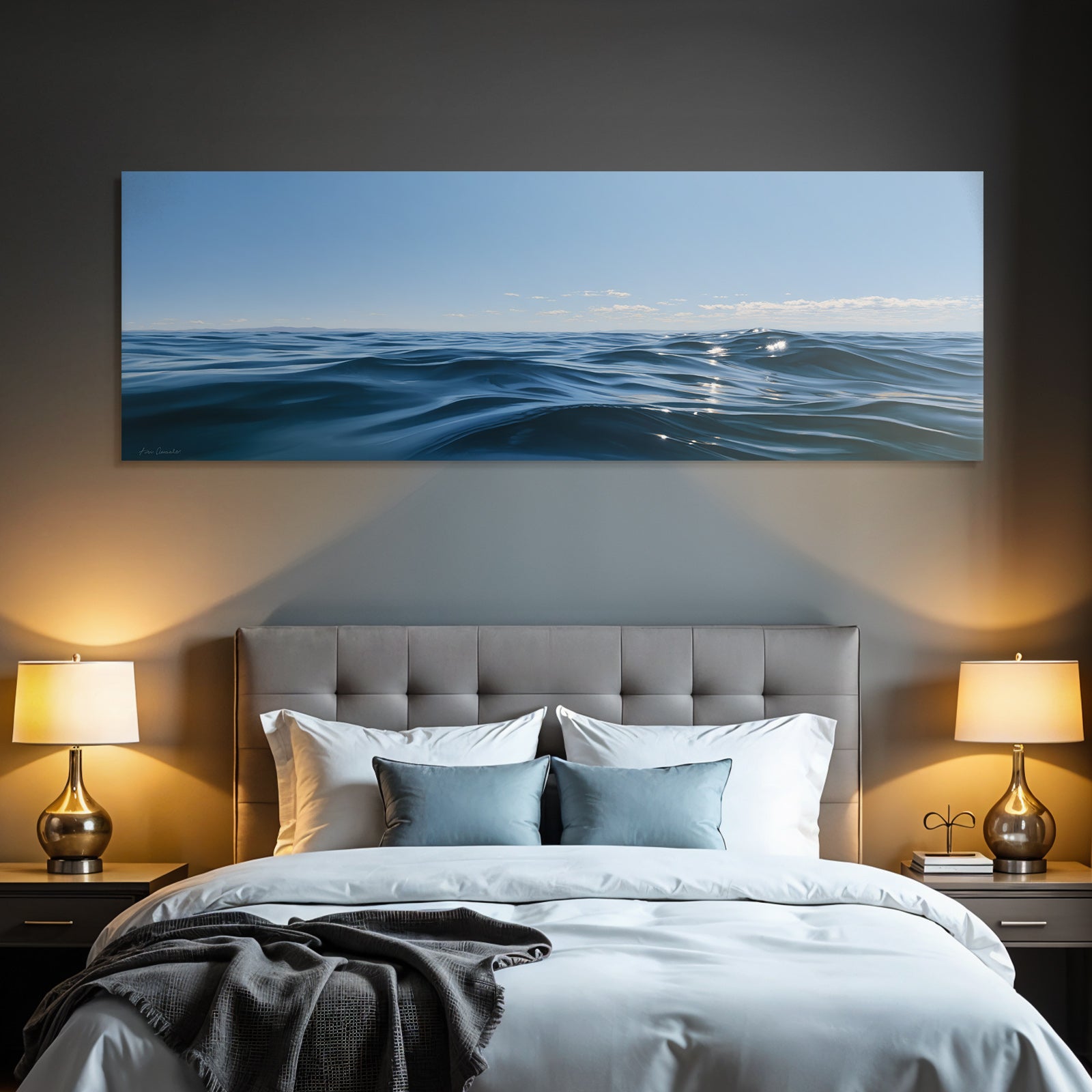 Serene Ocean View Gently Rolling Waves Clear Blue Sky Tranquility