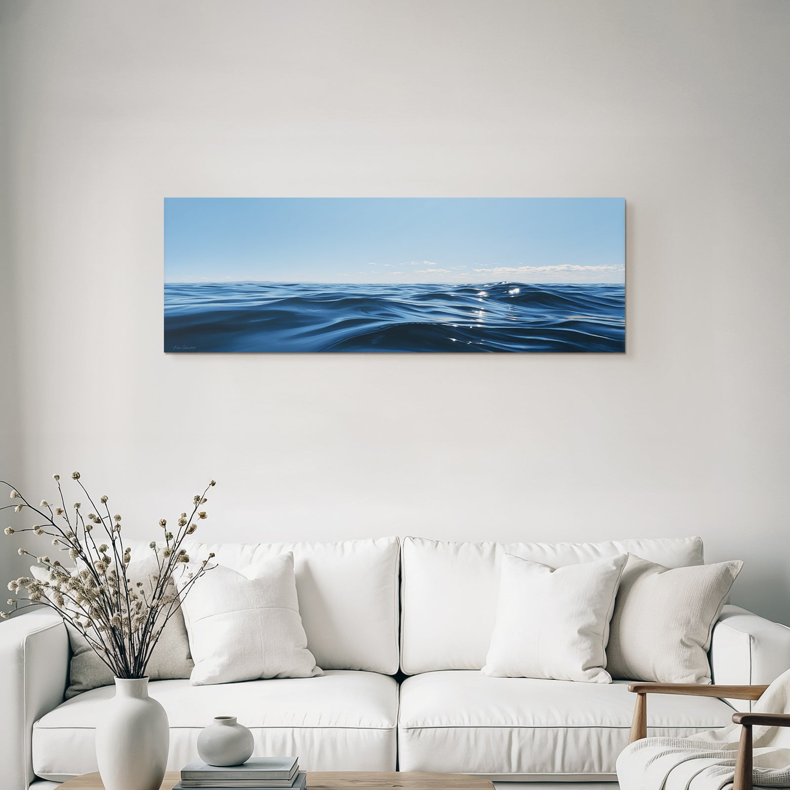 Serene Ocean View Gently Rolling Waves Clear Blue Sky Tranquility