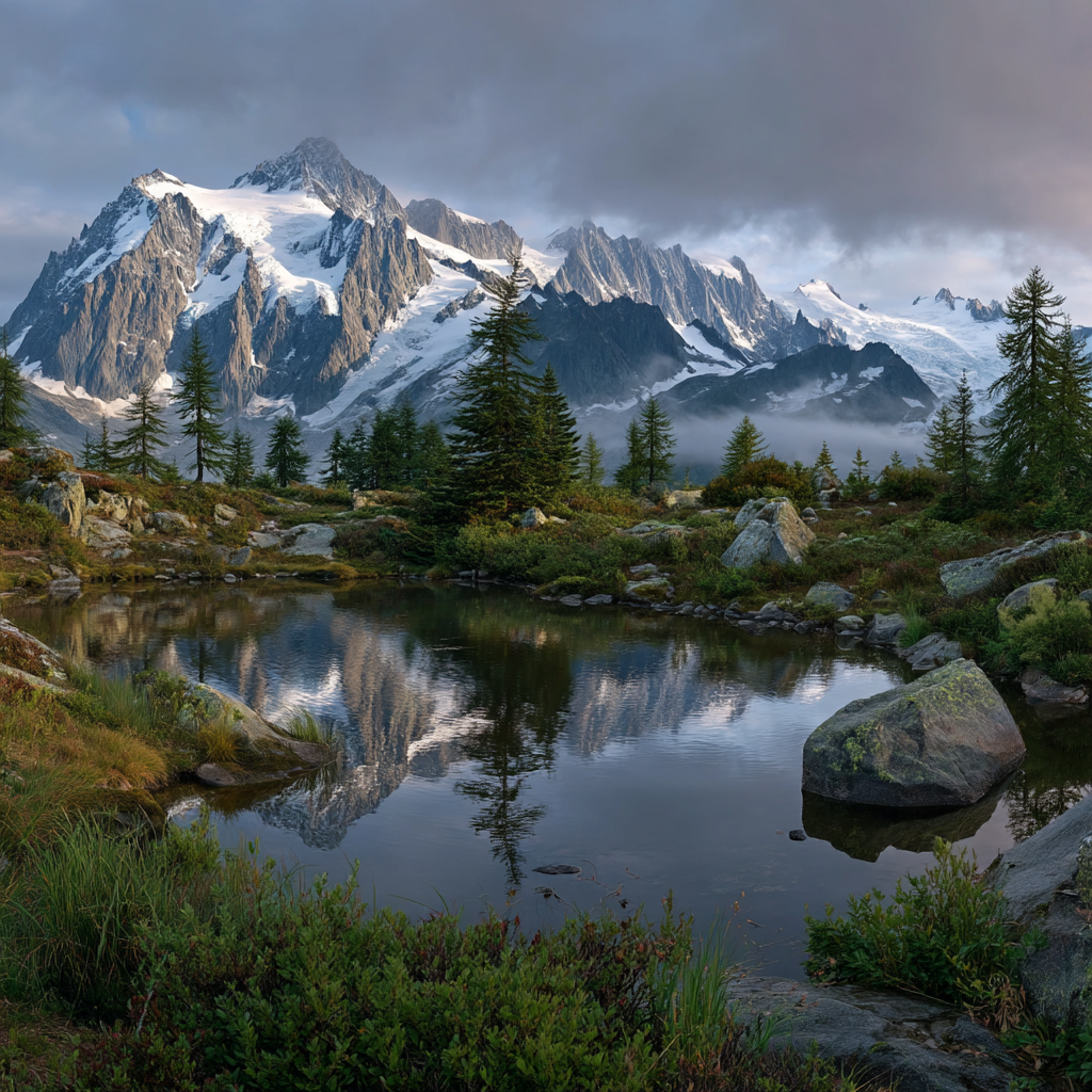 Seen Und Wasserwelten Bergblick Mit Schneebedeckten Gipfeln Und Reflektierendem Wasser | Seen und Unterwasserwelten | Landschaften