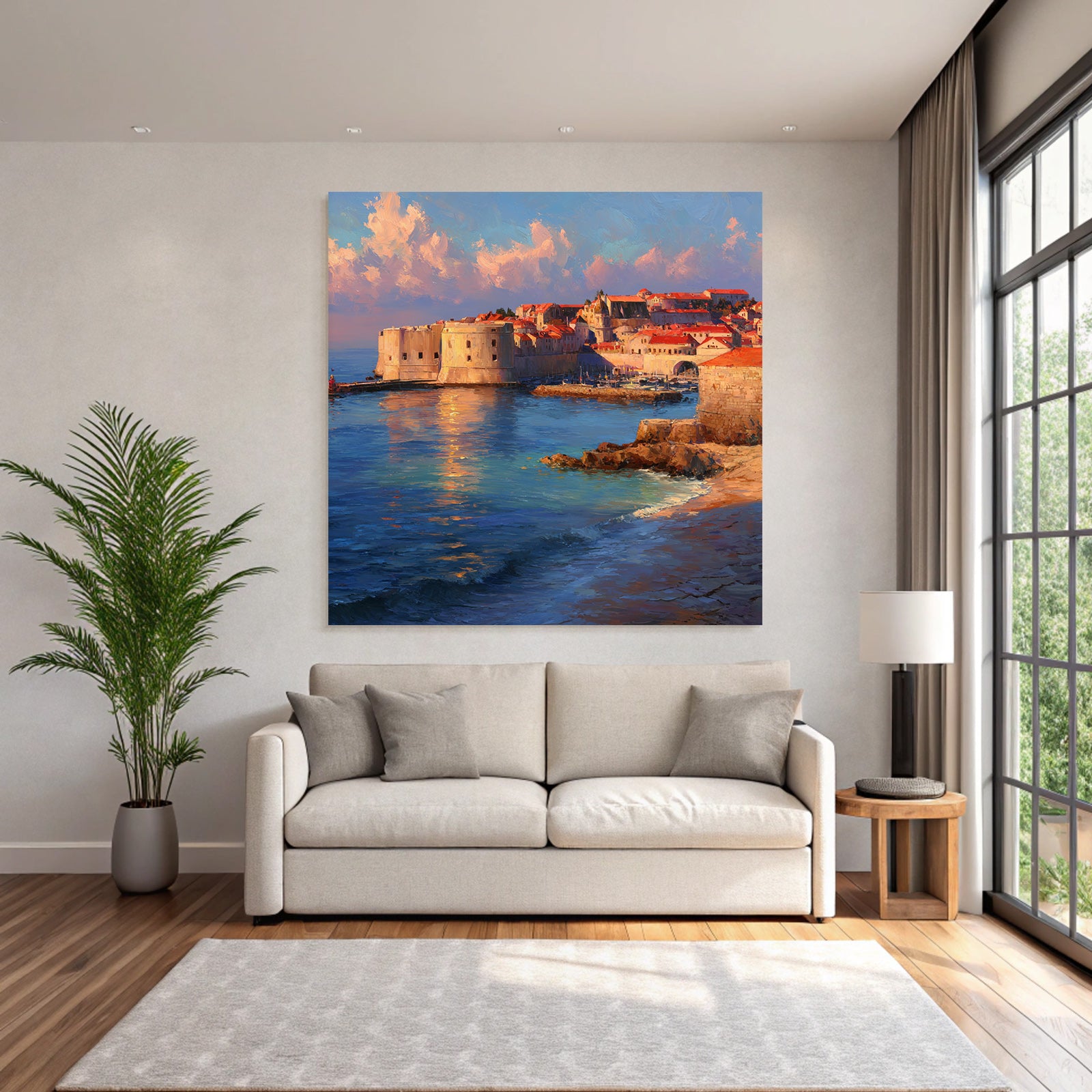 Küstendorf Mit Hafen Und Befestigungsanlage Impressionistisch
