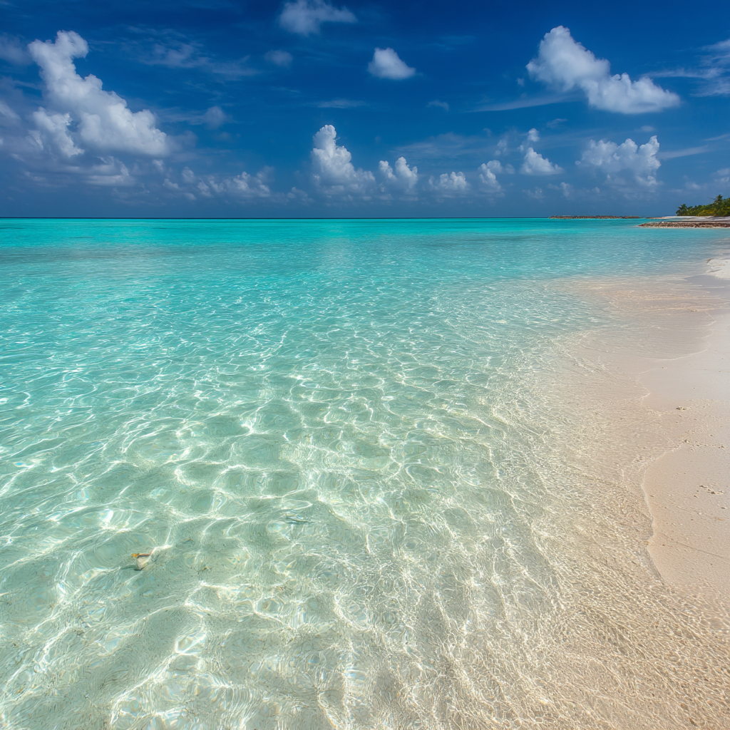 Picturesque Beach Scene Mit Klaren Turquoise Wasser Sandig Strand Und Blaün Himmel | Seen und Unterwasserwelten | Landschaften