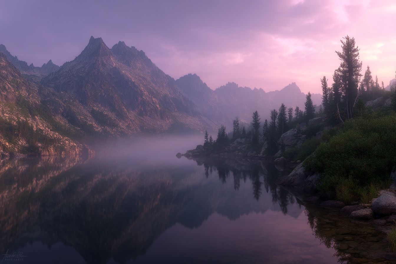 Beruhigende Landschaft Mit Bergen Und See Bei Sonnenaufgang Oder Sonnenuntergang | Seen und Unterwasserwelten | Landschaften