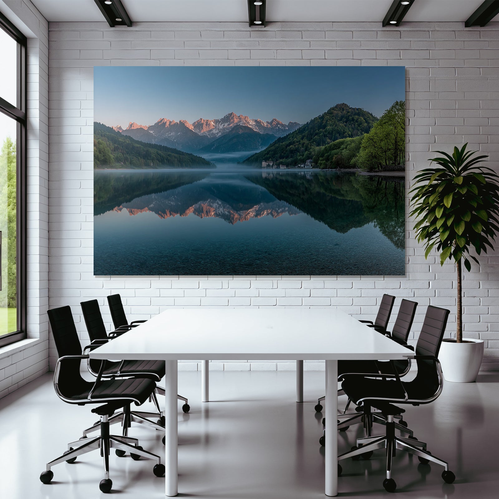 Friedlicher See Umgeben Von Bergen Sanftes Morgengraün Spiegelung