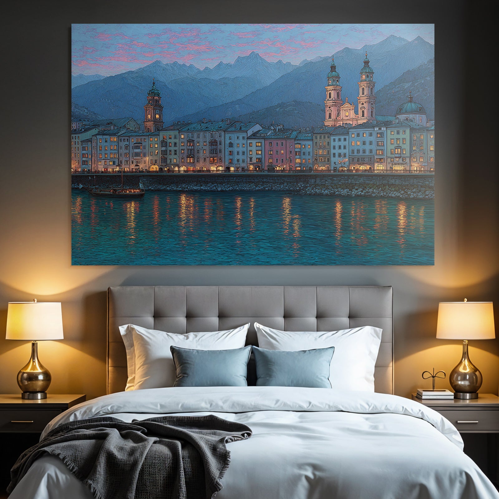 Malerische Wasserfront Stadtlandschaft Bei Nacht