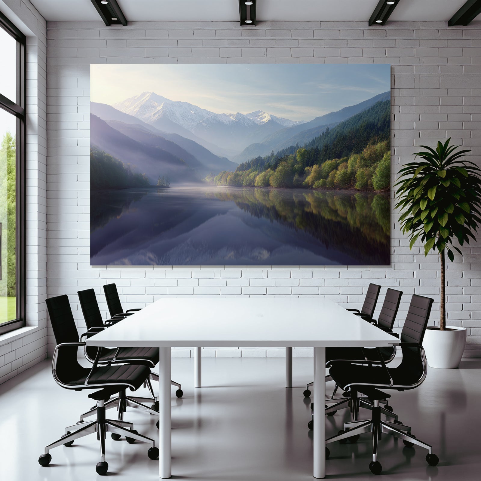 Ruhevolle Natur Mit Bergen Wald Und Wasser