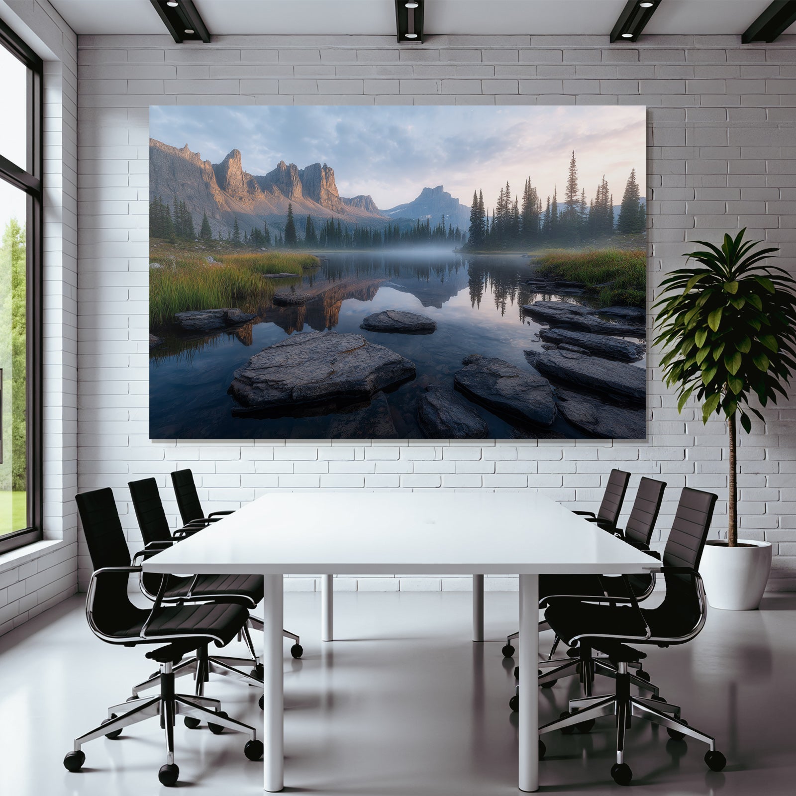 Ruhige Landschaft Mit Gewässern Und Bergen Im Morgenlicht