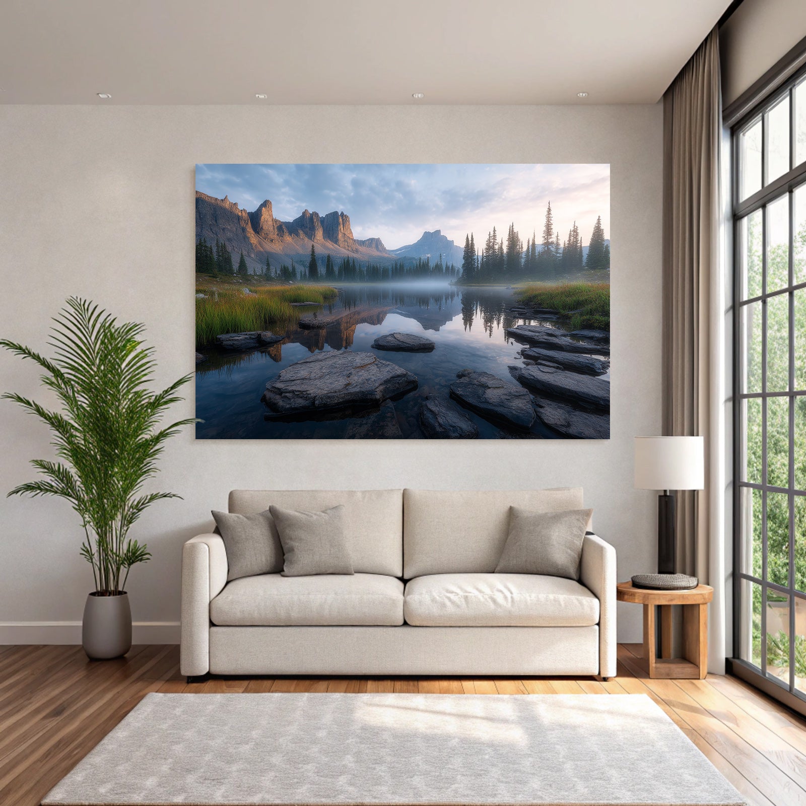 Ruhige Landschaft Mit Gewässern Und Bergen Im Morgenlicht