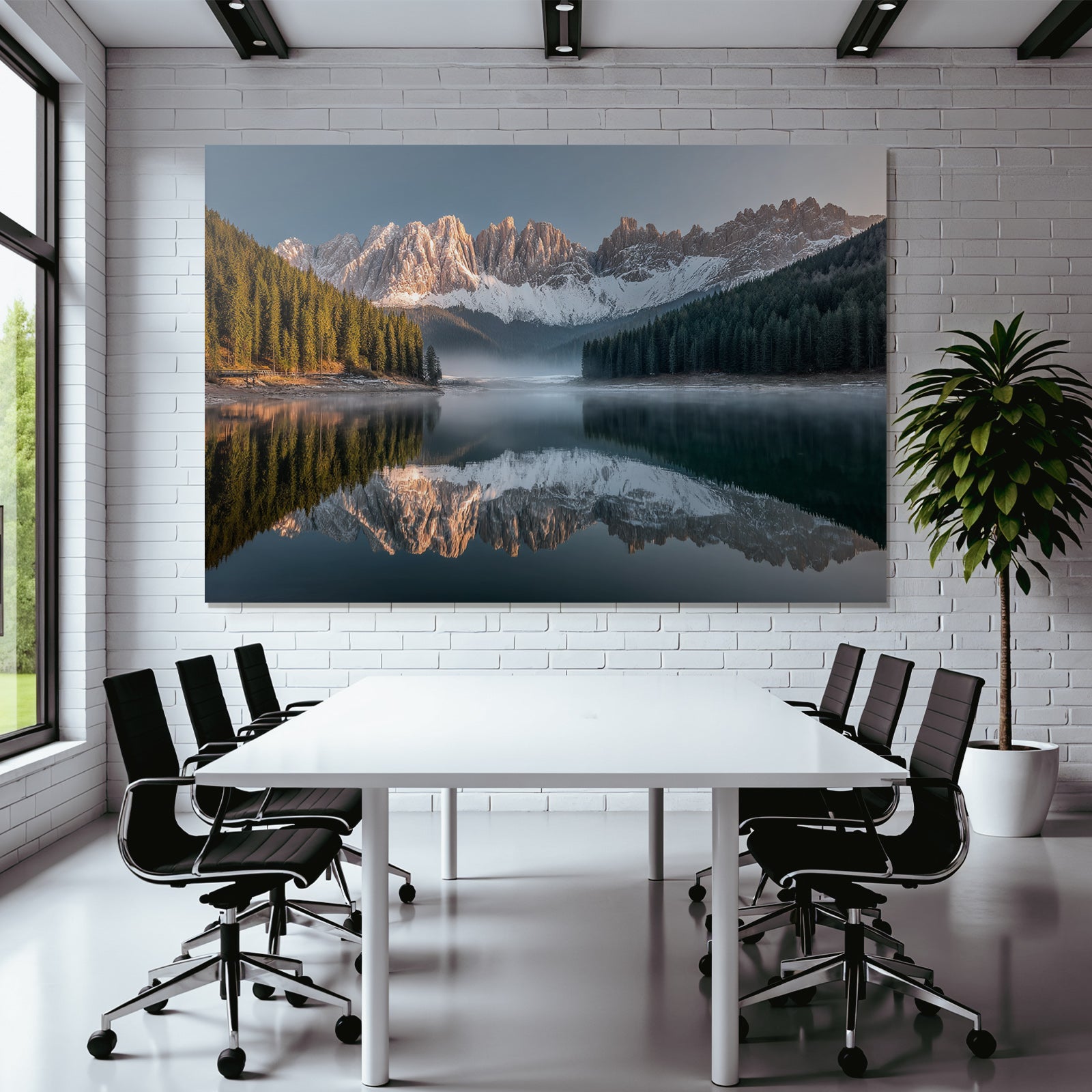 Ruhige Natur Landschaft See Wald Berge Reflexion Dämmerung