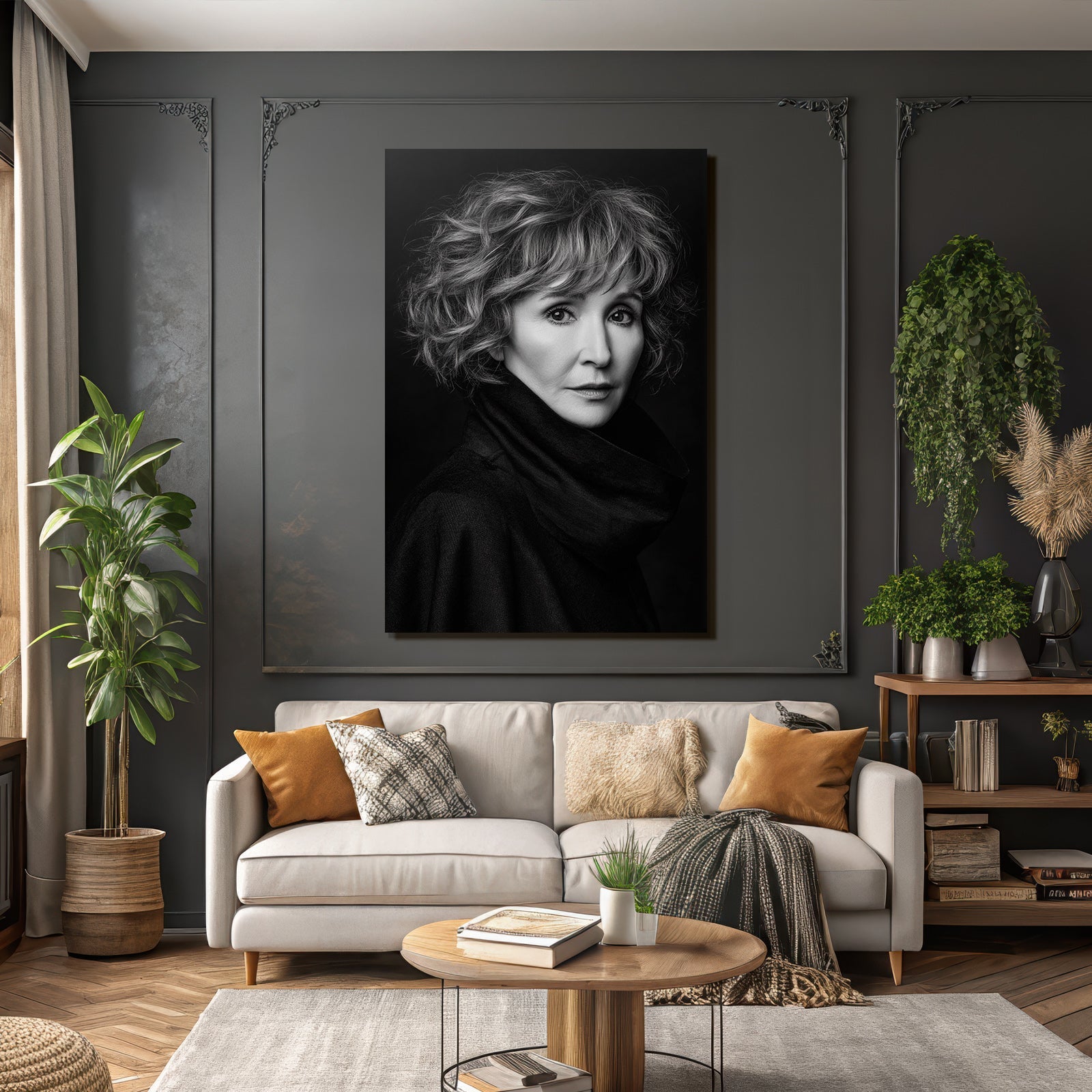 Schwarz Weis Portrait Curly Hair Person Dunkles Garbeizön