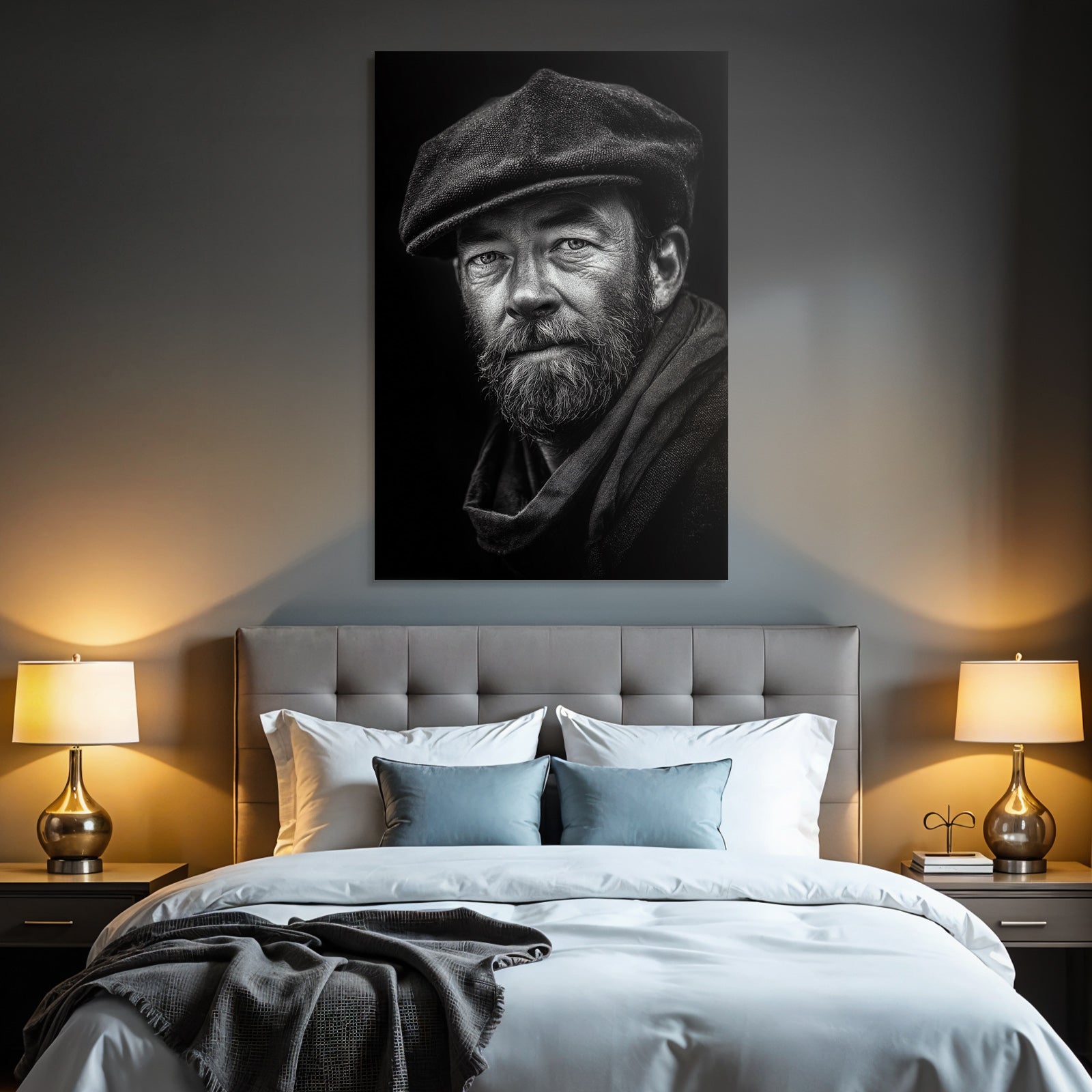 Schwarz Weiss Porträt Eines Mannes Mit Bart Kappe Und Schalschneider